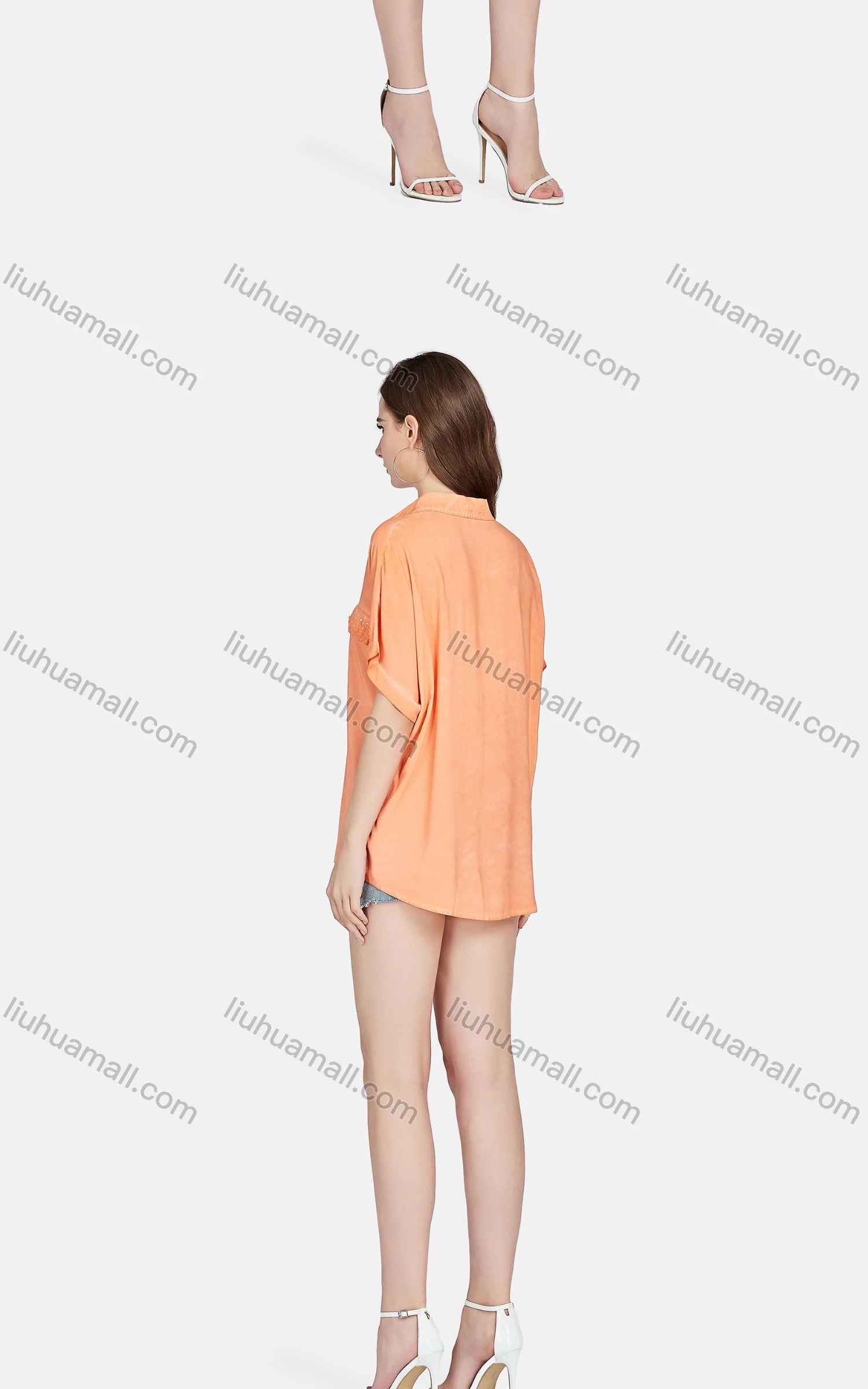 Wholesale Women's Casual Button Down Short Sleeve Sequin Shirt BLY1158# - Liuhuamall