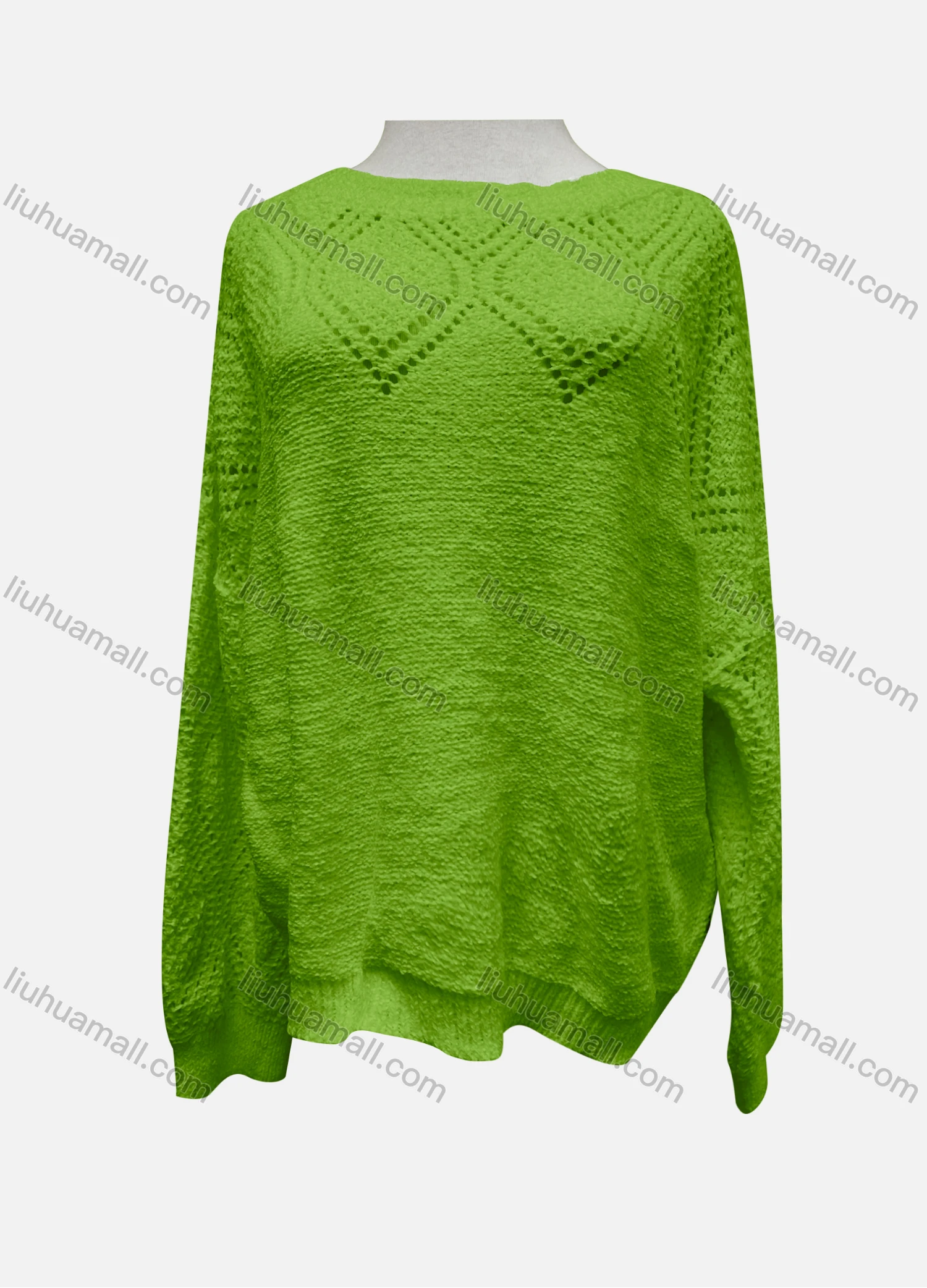 Wholesale Women's Casual Plain Round Neck Long Sleeve Knitted Cut Out Sweater X58251# - Liuhuamall