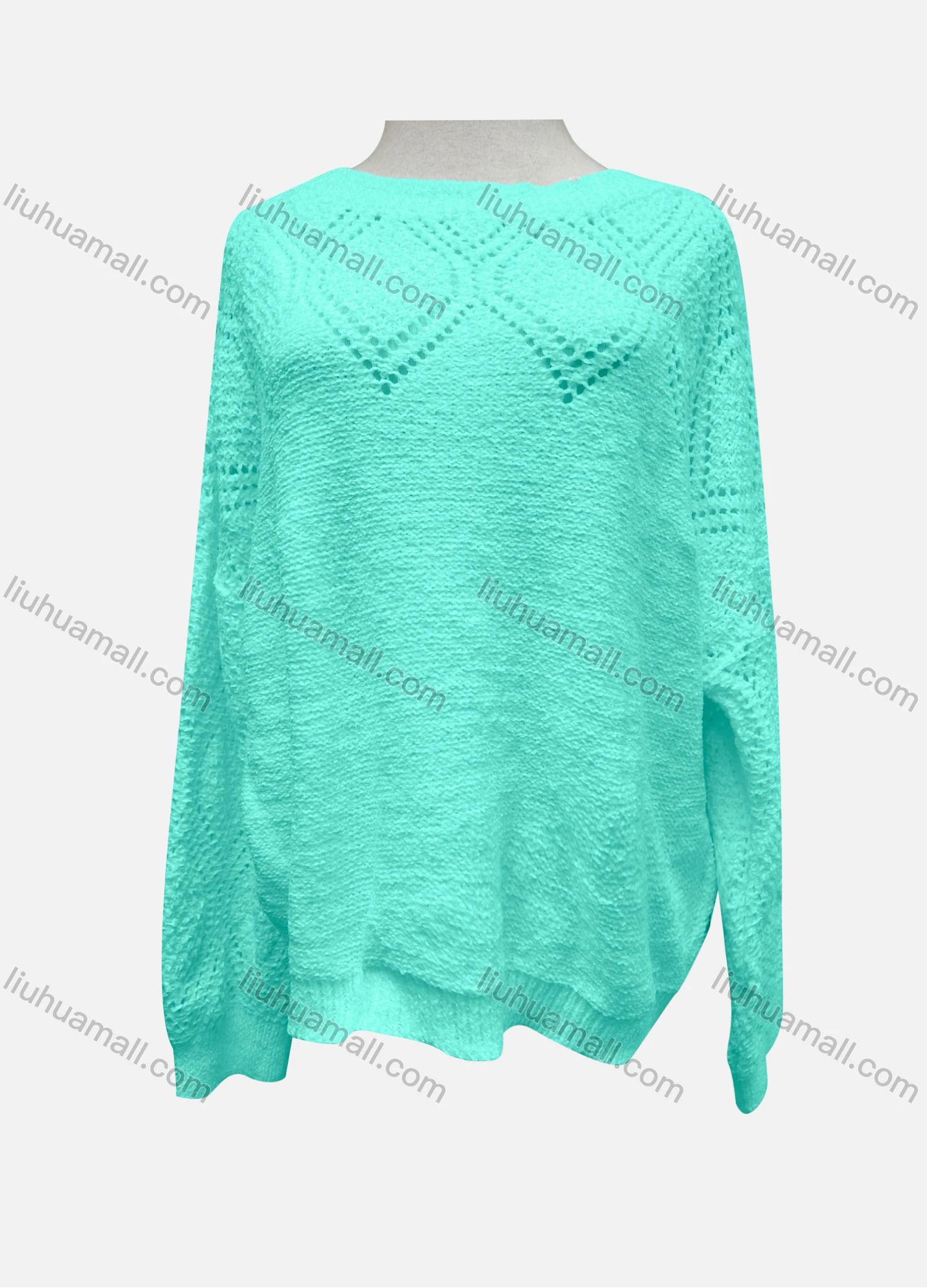 Wholesale Women's Casual Plain Round Neck Long Sleeve Knitted Cut Out Sweater X58251# - Liuhuamall