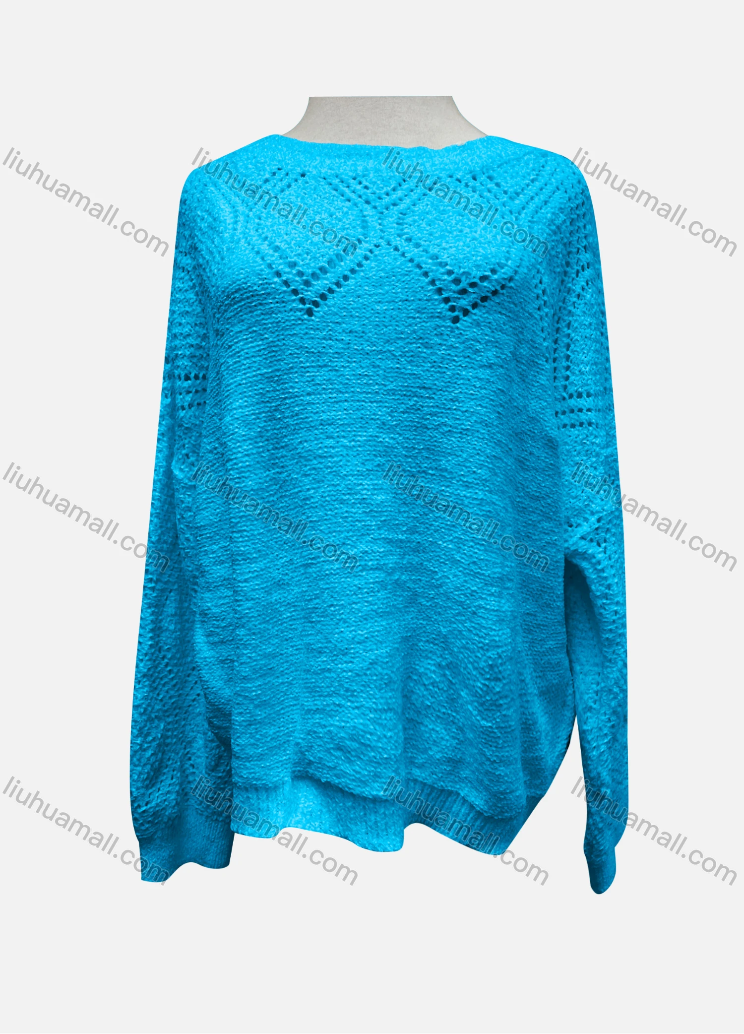 Wholesale Women's Casual Plain Round Neck Long Sleeve Knitted Cut Out Sweater X58251# - Liuhuamall