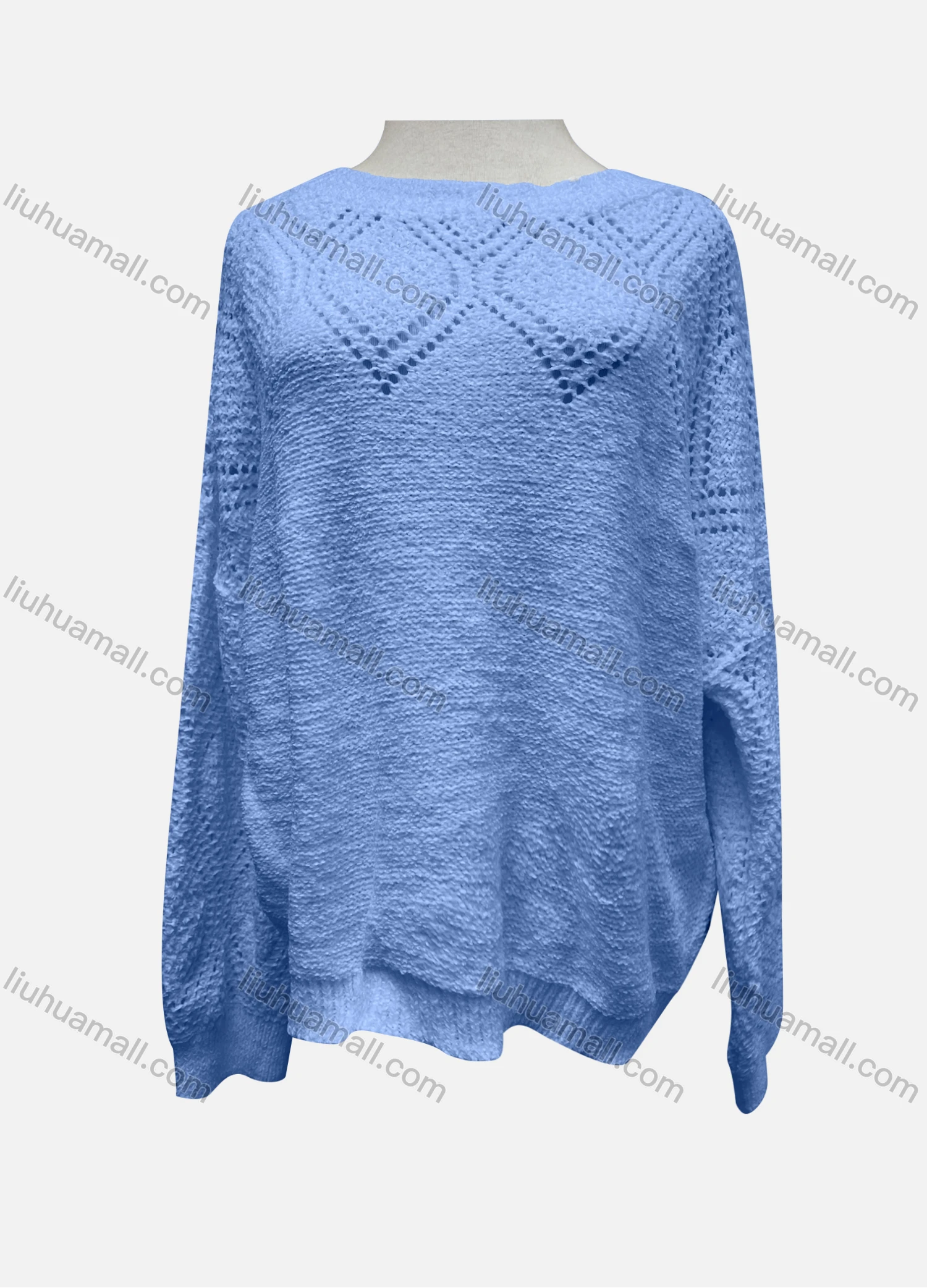 Wholesale Women's Casual Plain Round Neck Long Sleeve Knitted Cut Out Sweater X58251# - Liuhuamall