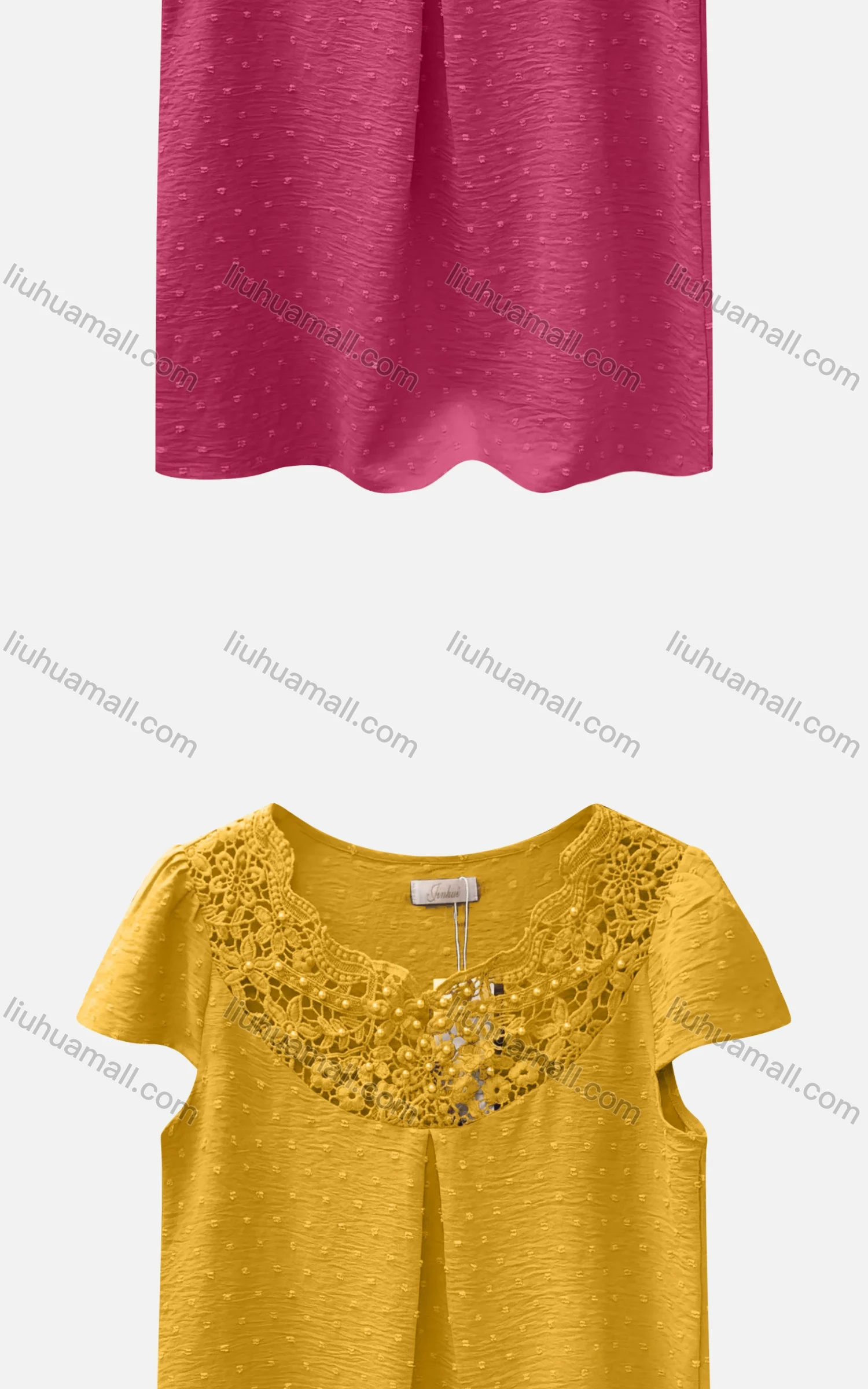 Wholesale Women's Casual Bateau Neck Short Sleeve Swiss Dot Embroidered Pearl Decor Blouse - Liuhuamall