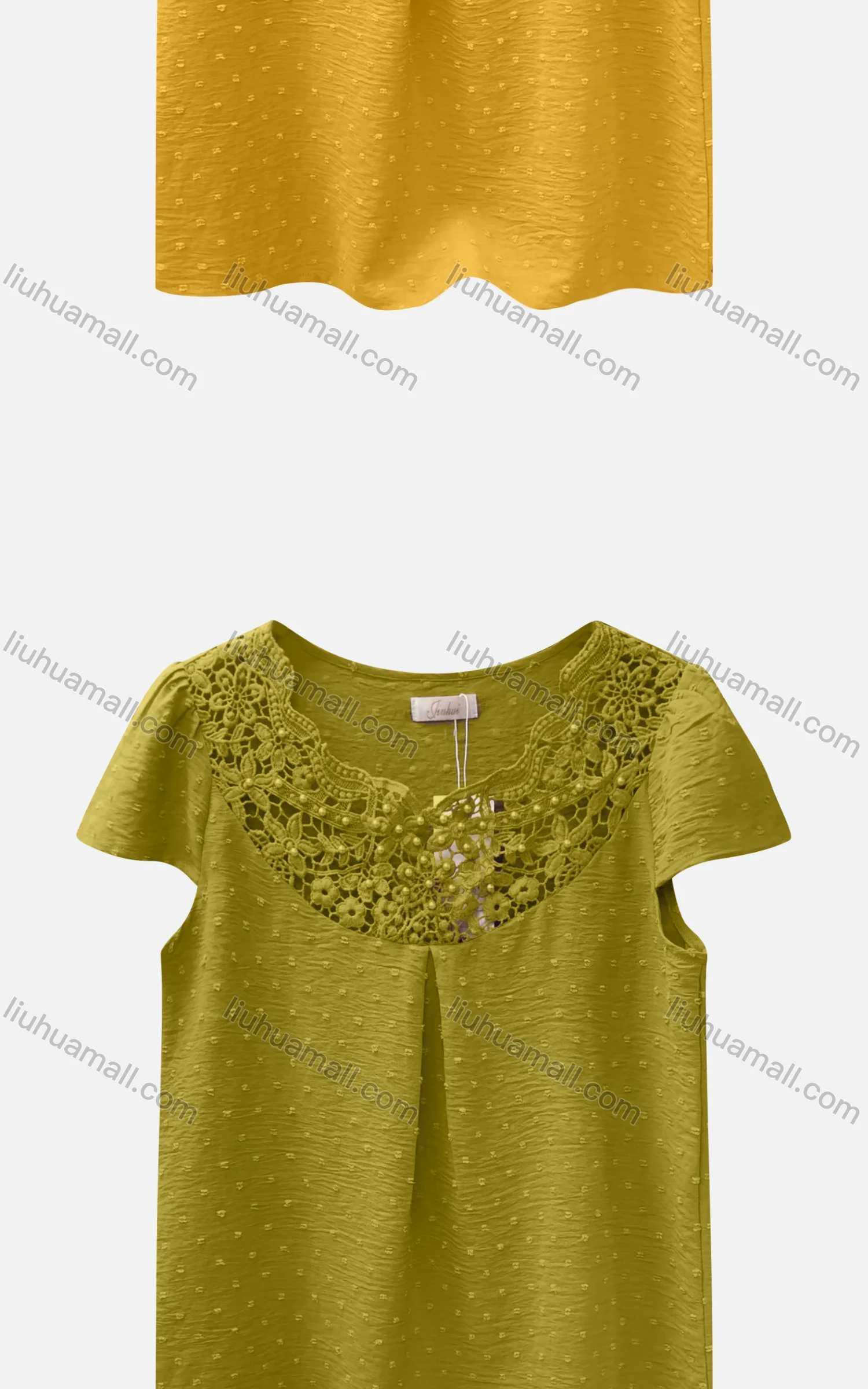 Wholesale Women's Casual Bateau Neck Short Sleeve Swiss Dot Embroidered Pearl Decor Blouse - Liuhuamall