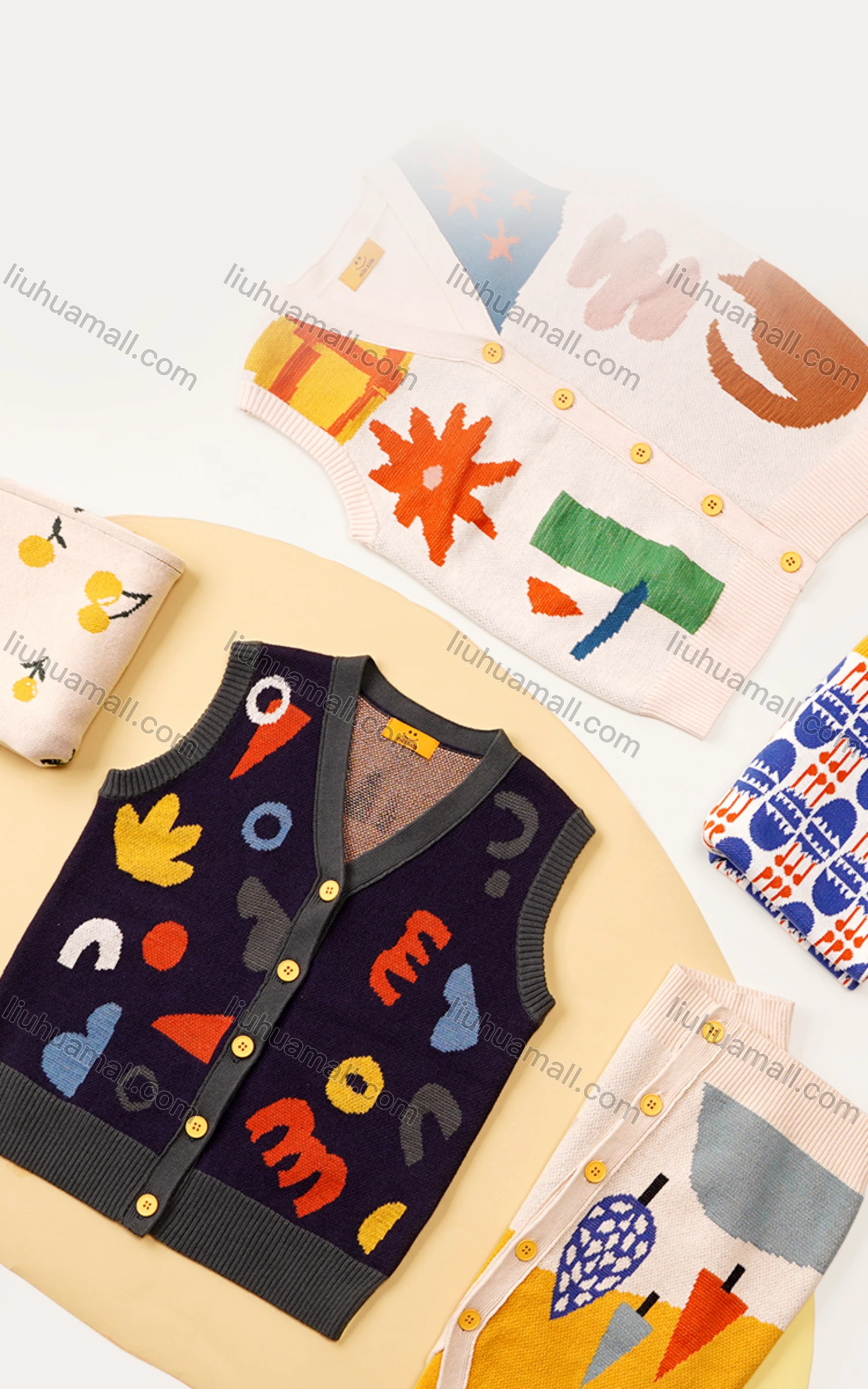 Wholesale Kids Lovely Cartoon Print Button Down Knit Sweater Vest Cardigan MB21AMY447# - Liuhuamall