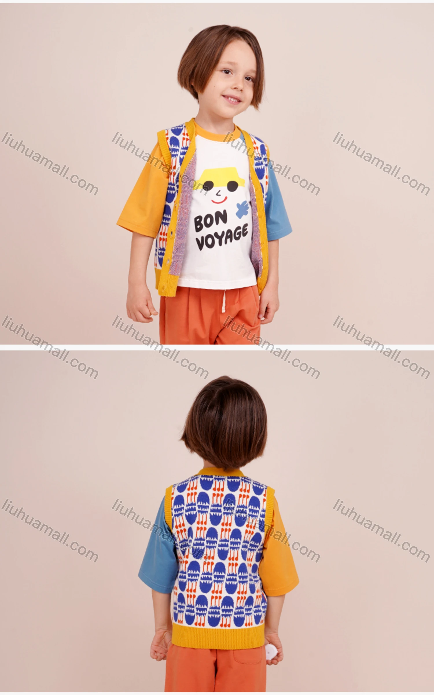 Wholesale Kids Lovely Cartoon Print Button Down Knit Sweater Vest Cardigan MB21AMY447# - Liuhuamall