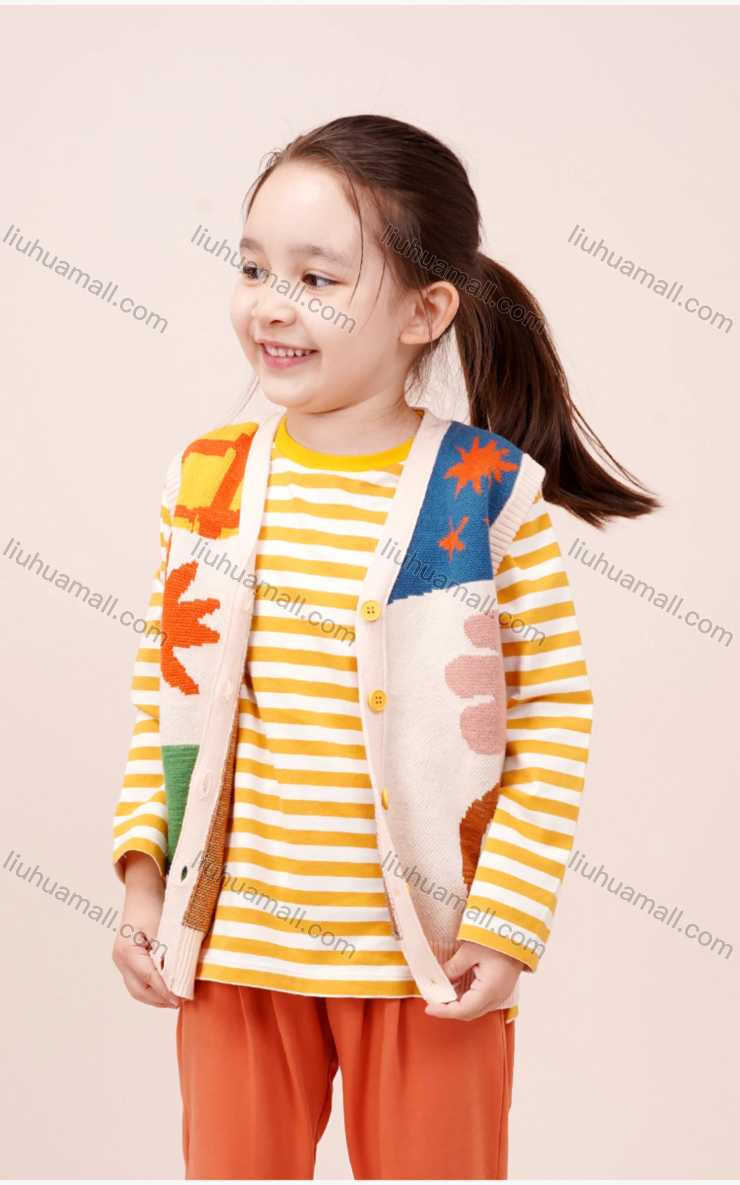 Wholesale Kids Lovely Cartoon Print Button Down Knit Sweater Vest Cardigan MB21AMY447# - Liuhuamall
