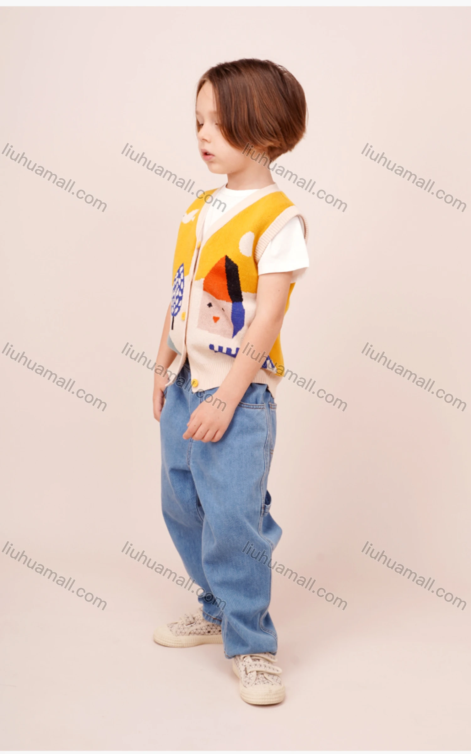 Wholesale Kids Lovely Cartoon Print Button Down Knit Sweater Vest Cardigan MB21AMY447# - Liuhuamall