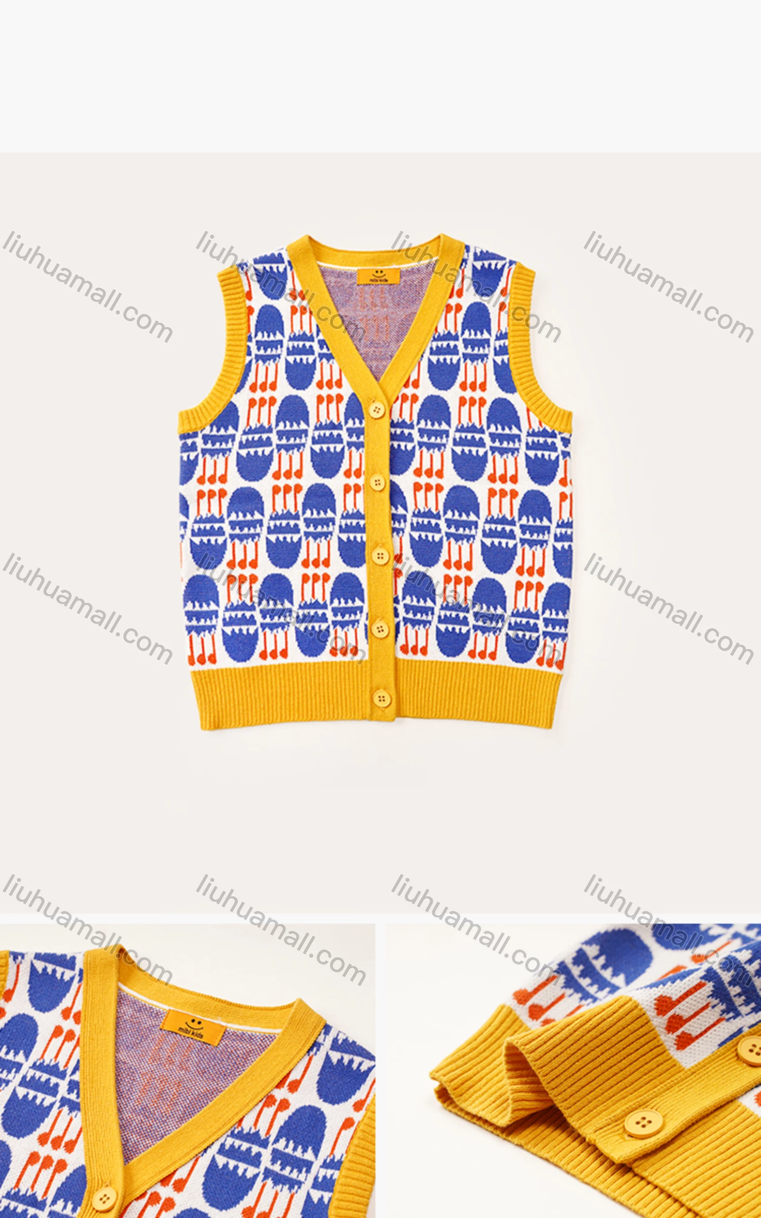 Wholesale Kids Lovely Cartoon Print Button Down Knit Sweater Vest Cardigan MB21AMY447# - Liuhuamall