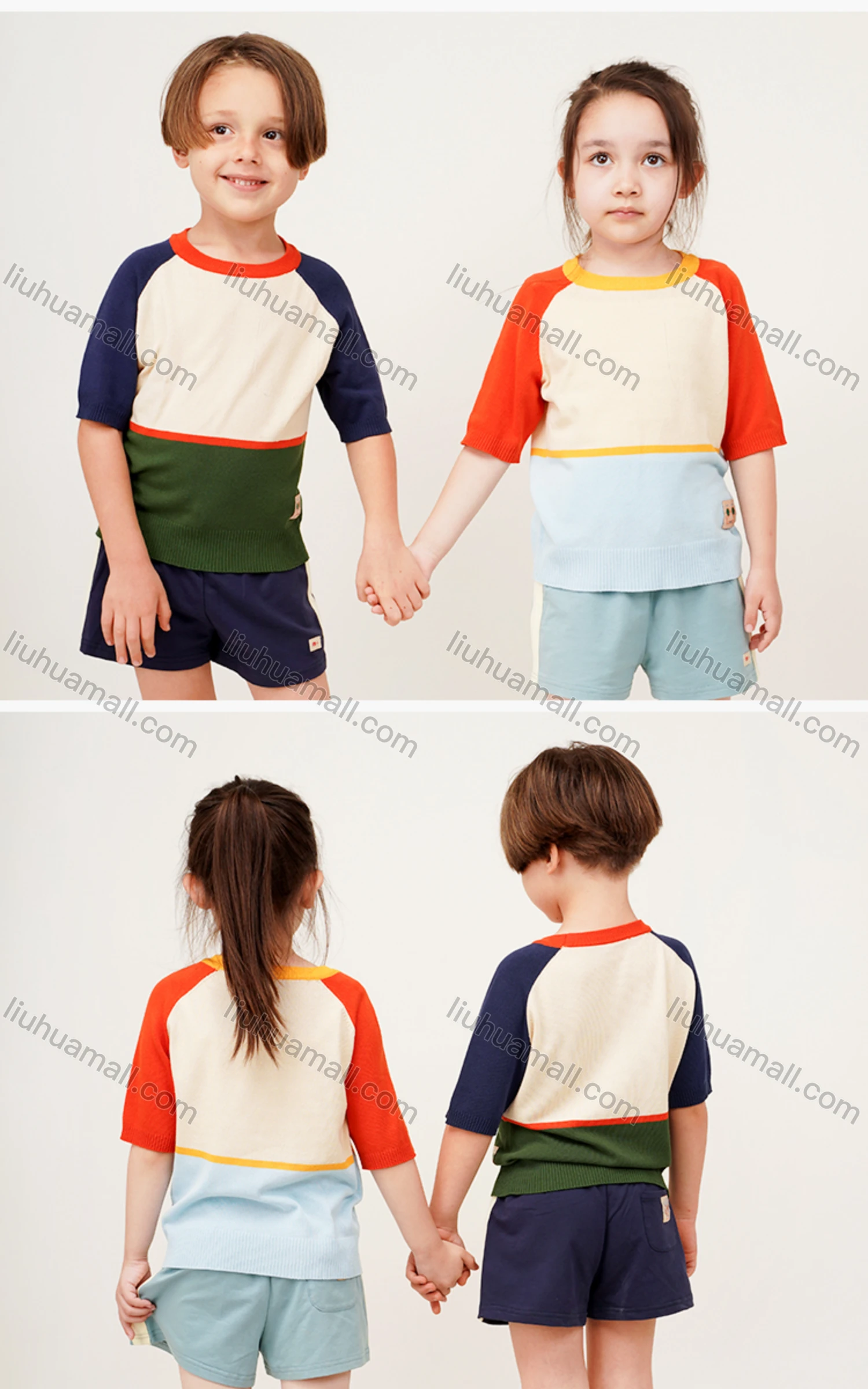 Wholesale Kids Casual Crew Neck Short Sleeve Colorblock T-shirt MB21BTX486# - Liuhuamall