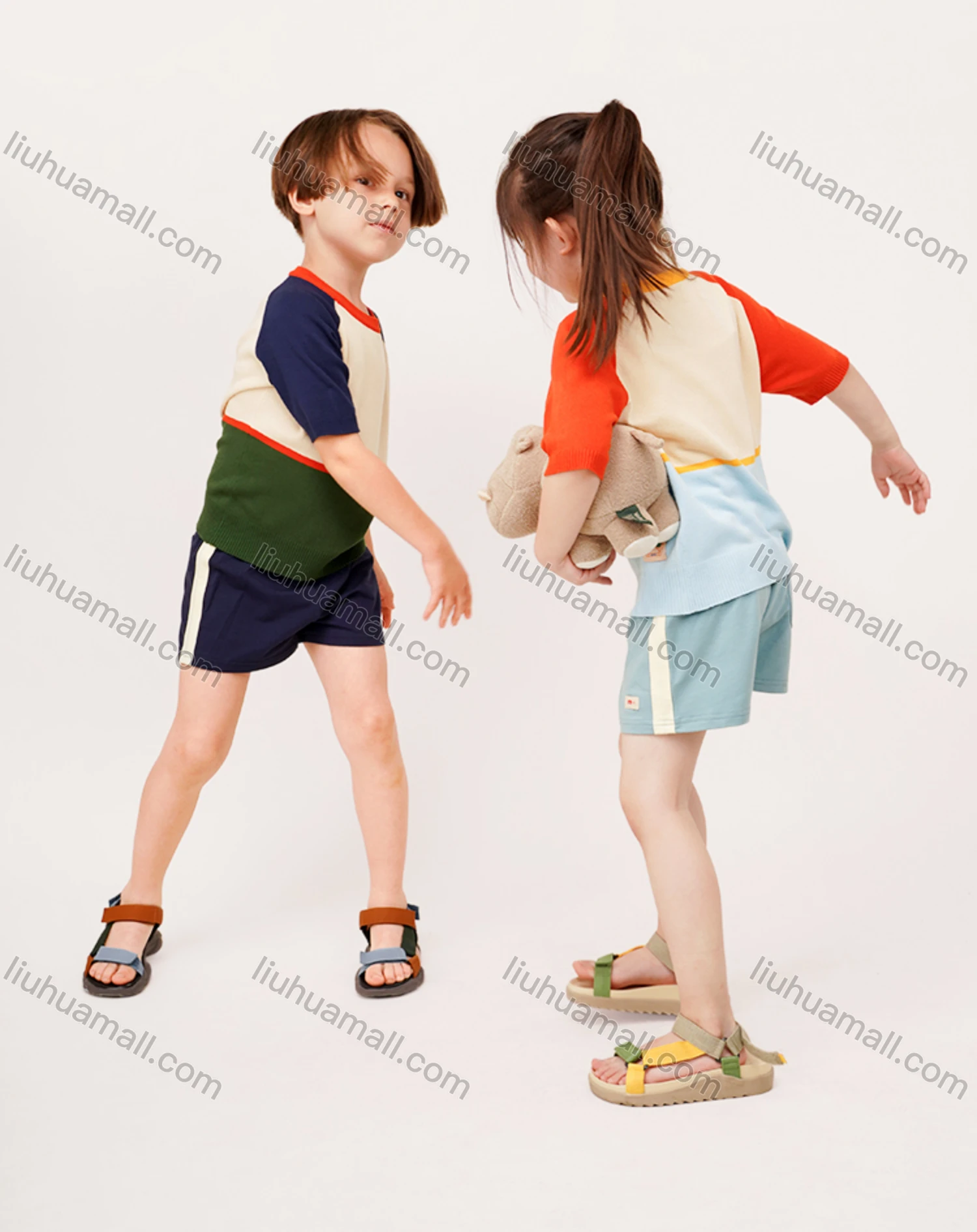 Wholesale Kids Casual Crew Neck Short Sleeve Colorblock T-shirt MB21BTX486# - Liuhuamall