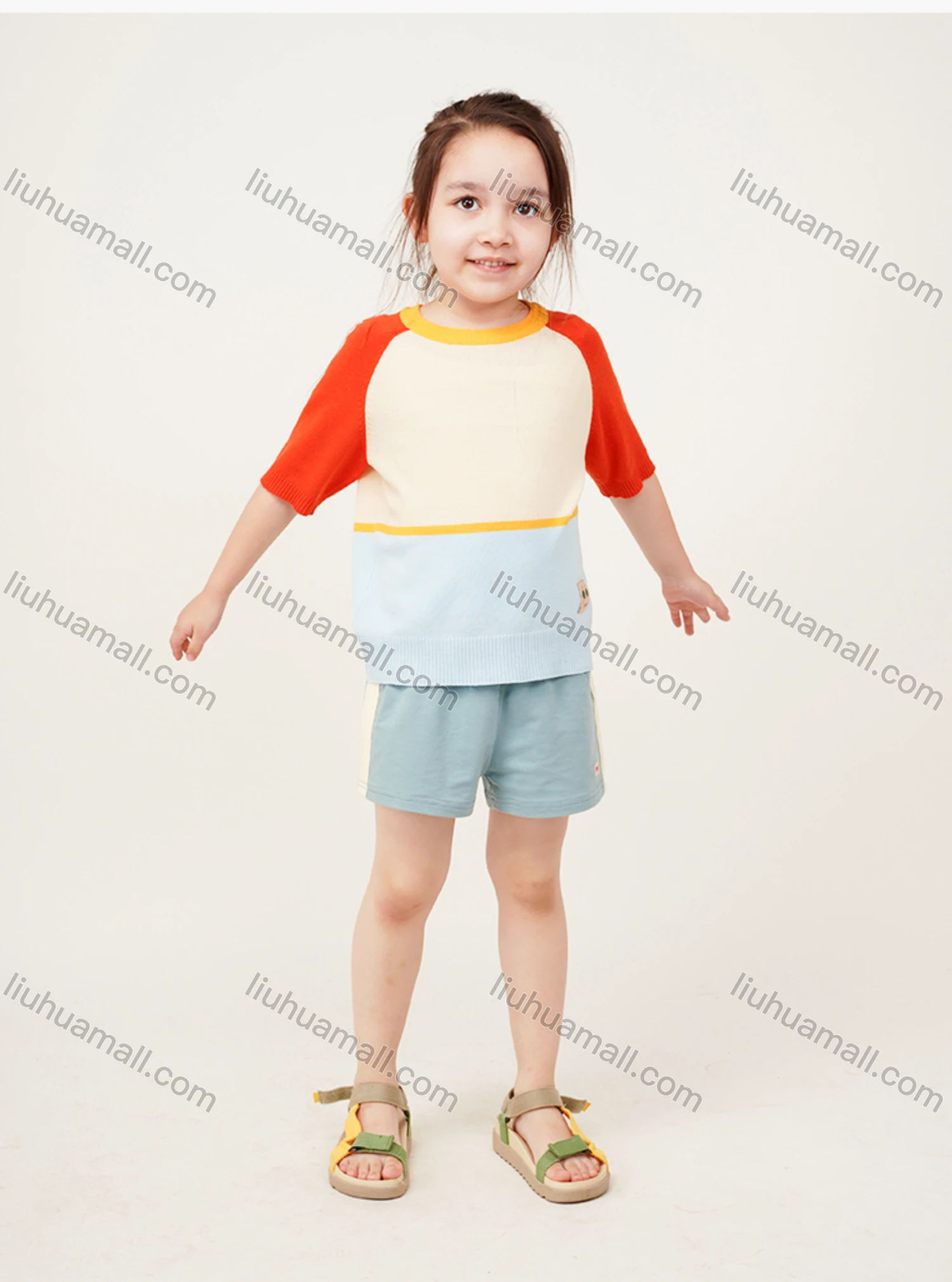 Wholesale Kids Casual Crew Neck Short Sleeve Colorblock T-shirt MB21BTX486# - Liuhuamall