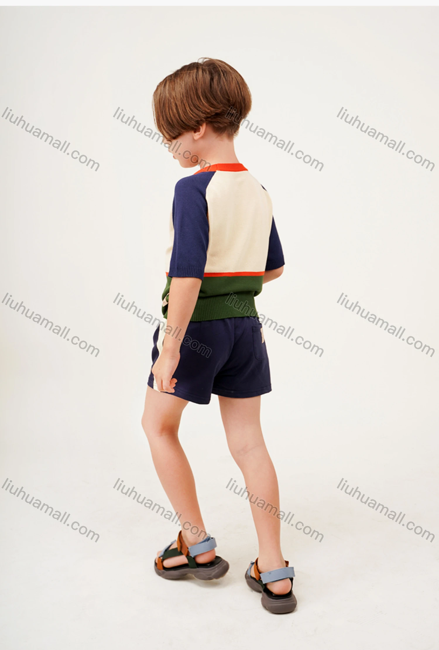 Wholesale Kids Casual Crew Neck Short Sleeve Colorblock T-shirt MB21BTX486# - Liuhuamall