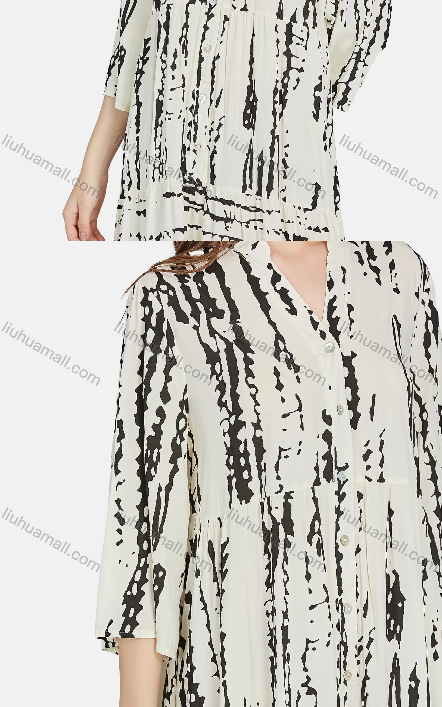 Wholesale Women's Casual Stand Collar 3/4 Sleeve Button Front Shirt Dress BLY1165# - Liuhuamall