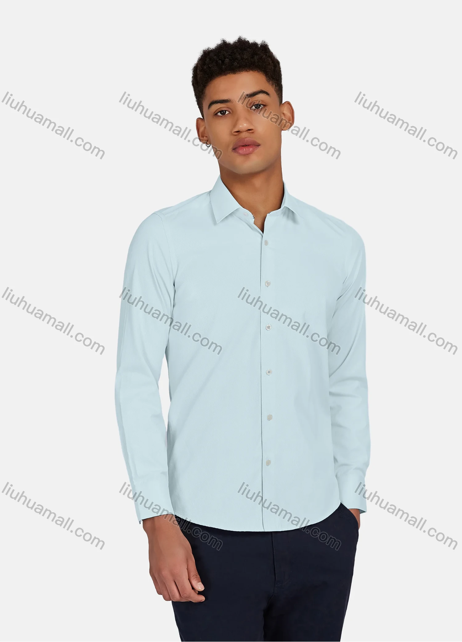 Wholesale Men's Casual Plain Button Down Collared Long Sleeve Shirts 20-5# - Liuhuamall