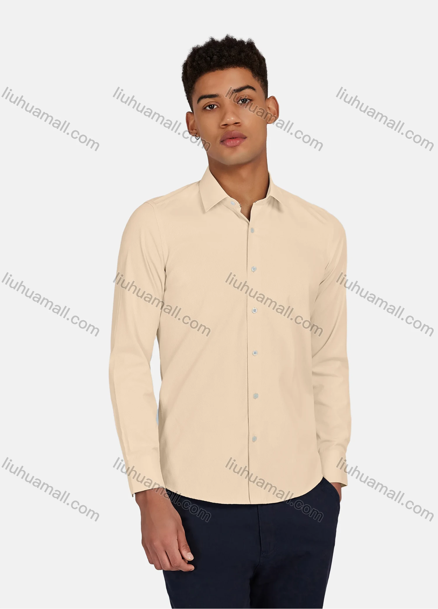 Wholesale Men's Casual Plain Button Down Collared Long Sleeve Shirts 20-5# - Liuhuamall