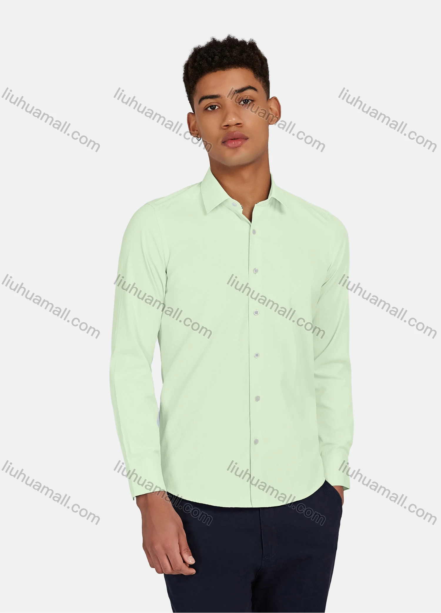 Wholesale Men's Casual Plain Button Down Collared Long Sleeve Shirts 20-5# - Liuhuamall