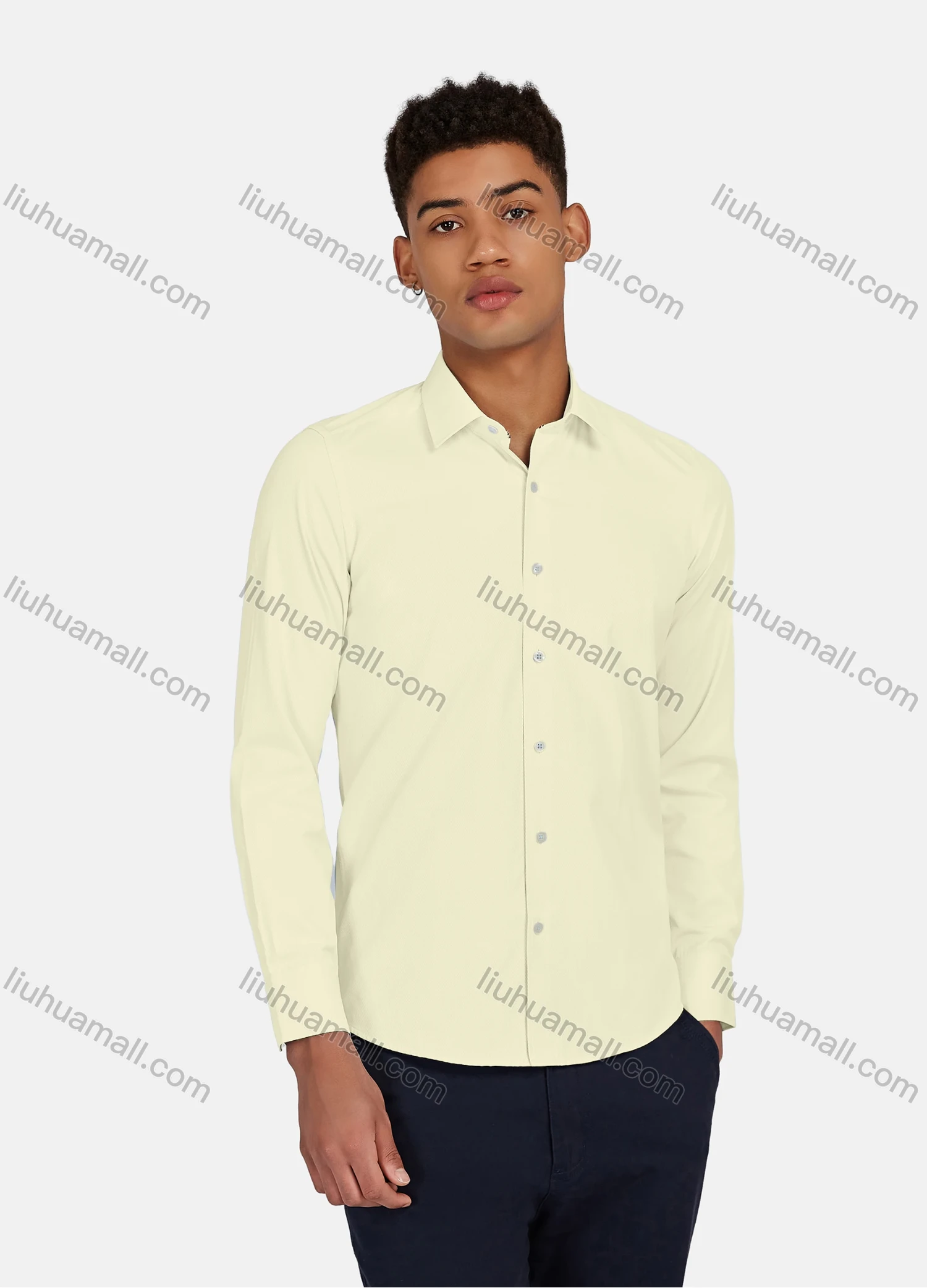 Wholesale Men's Casual Plain Button Down Collared Long Sleeve Shirts 20-5# - Liuhuamall