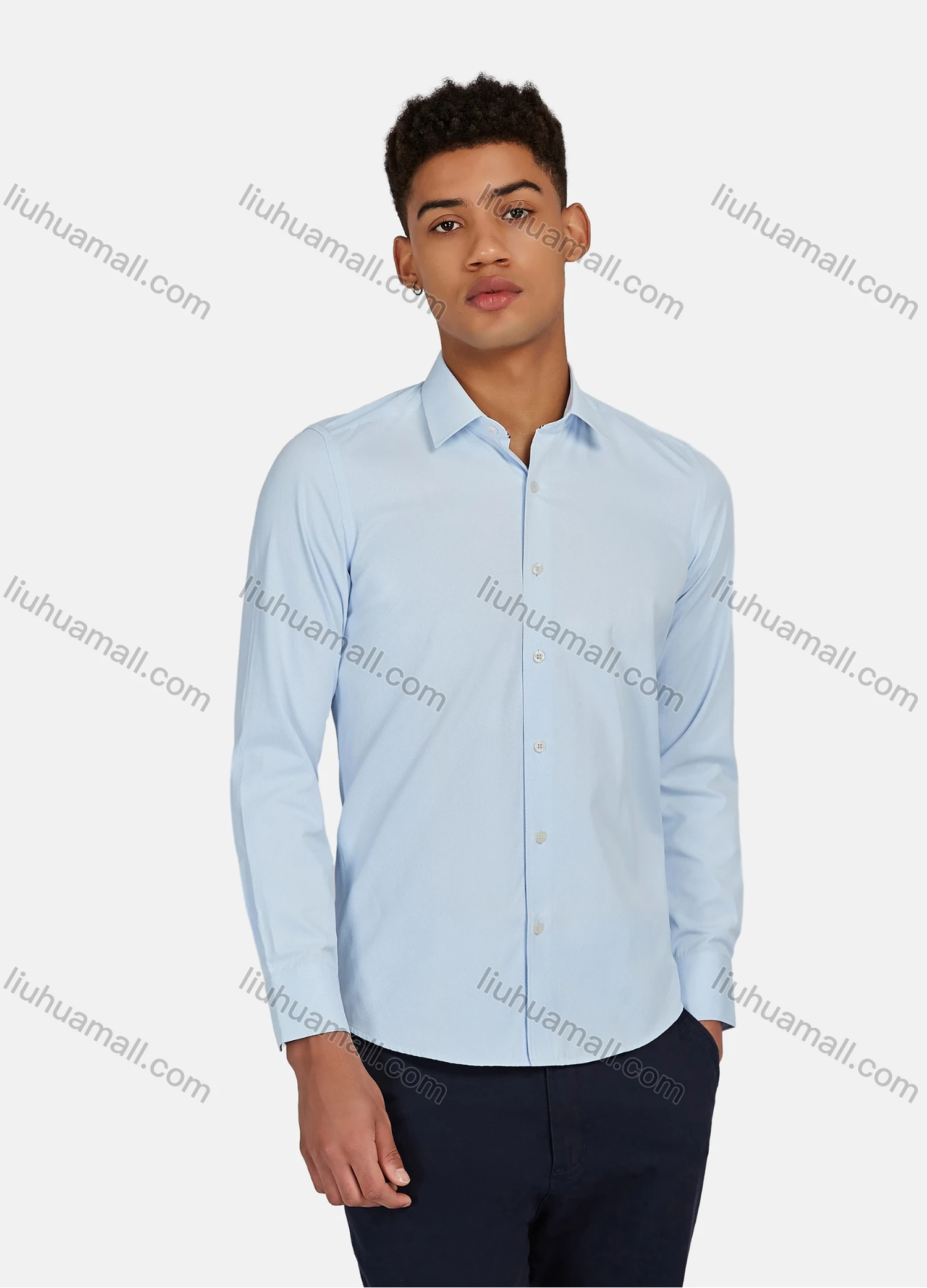 Wholesale Men's Casual Plain Button Down Collared Long Sleeve Shirts 20-5# - Liuhuamall