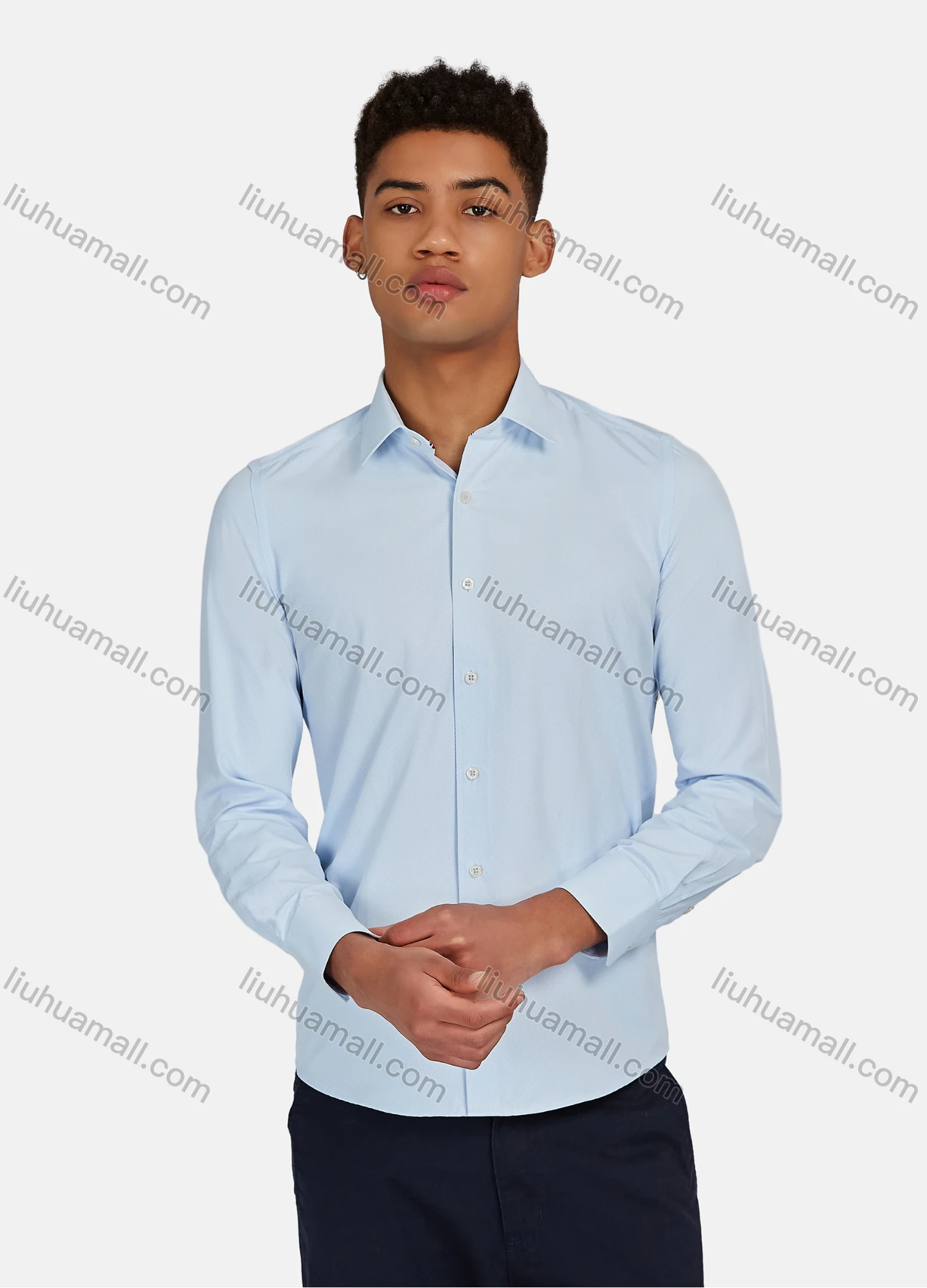 Wholesale Men's Casual Plain Button Down Collared Long Sleeve Shirts 20-5# - Liuhuamall