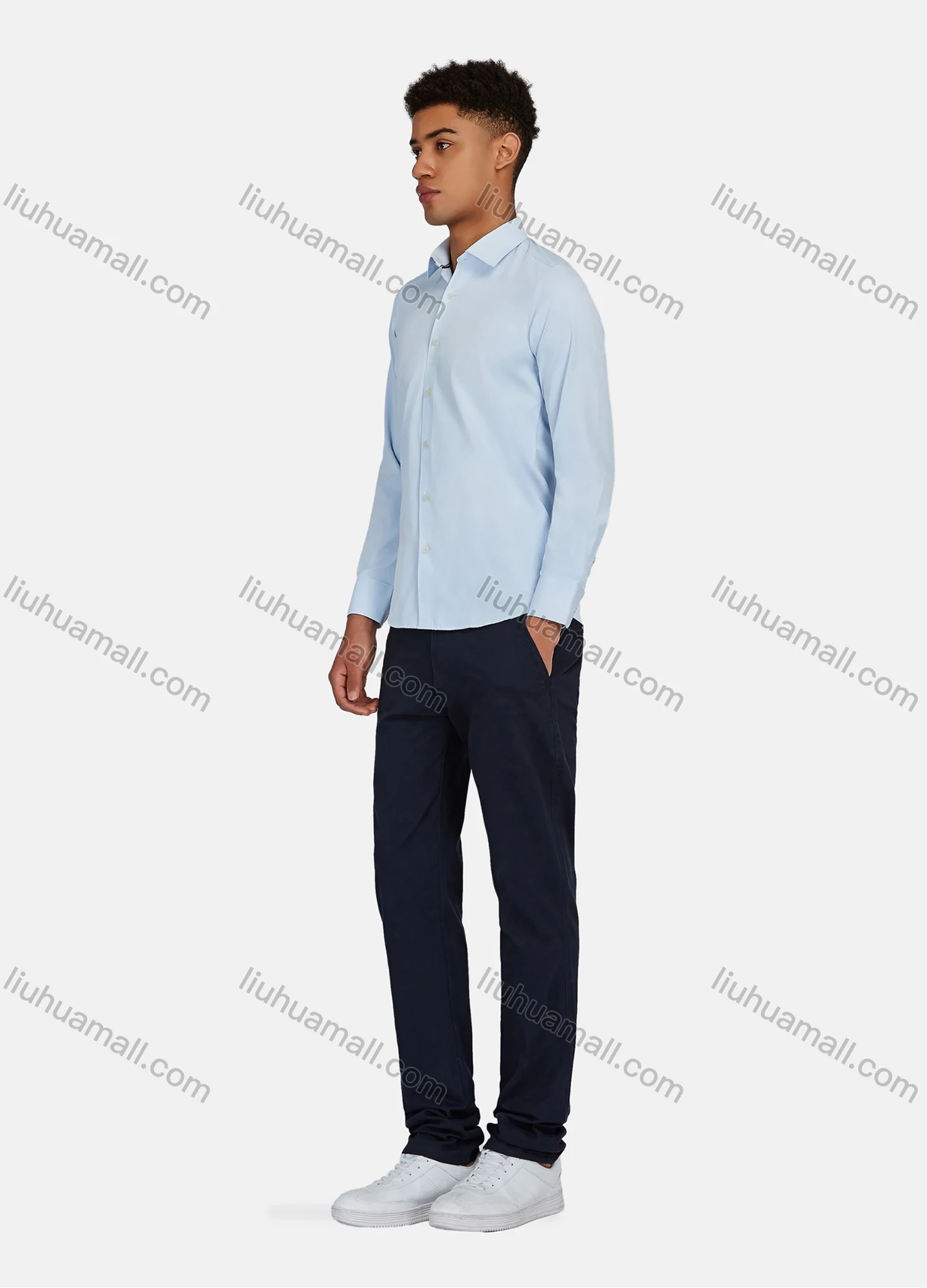 Wholesale Men's Casual Plain Button Down Collared Long Sleeve Shirts 20-5# - Liuhuamall