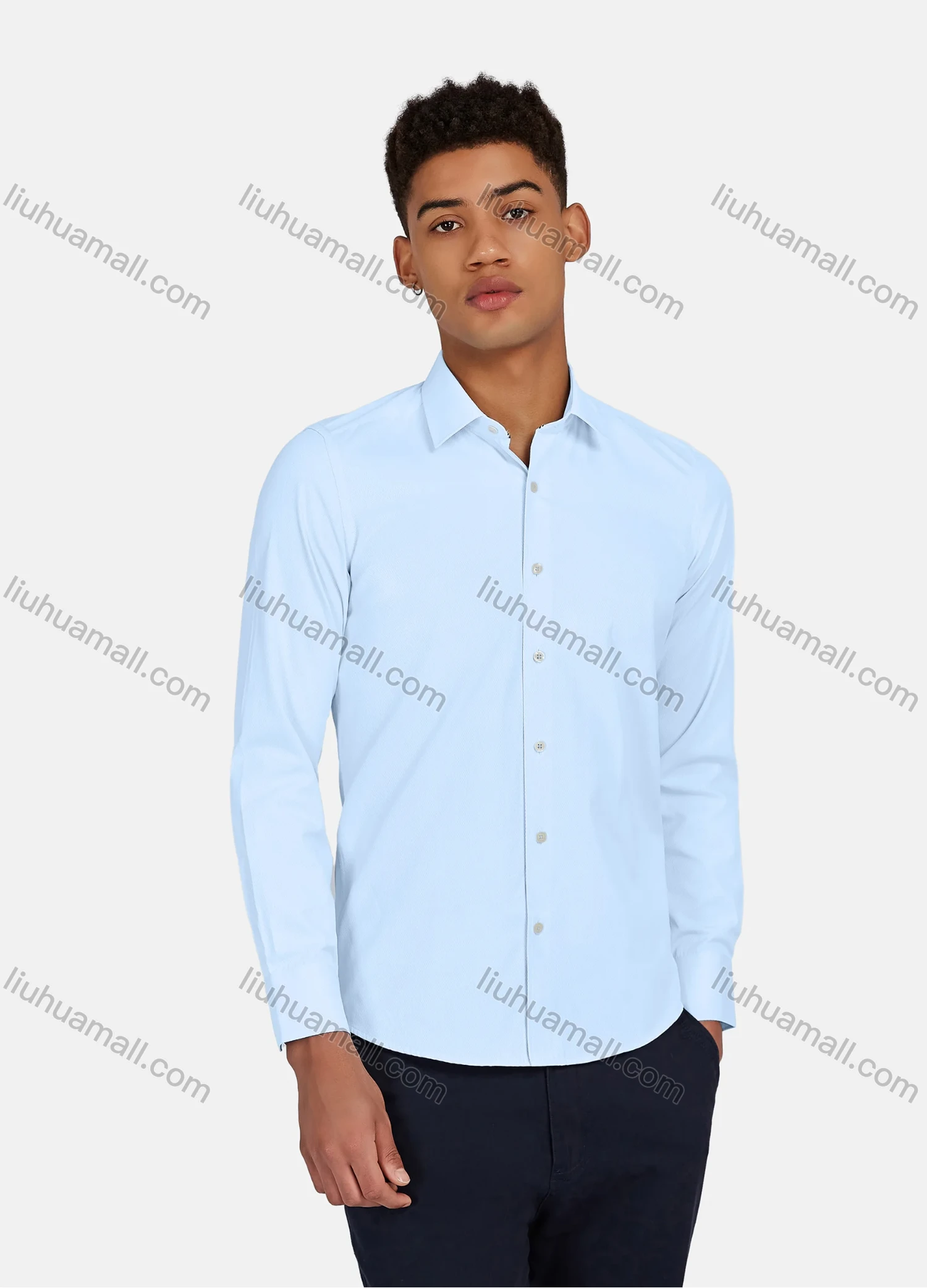 Wholesale Men's Casual Plain Button Down Collared Long Sleeve Shirts 20-5# - Liuhuamall