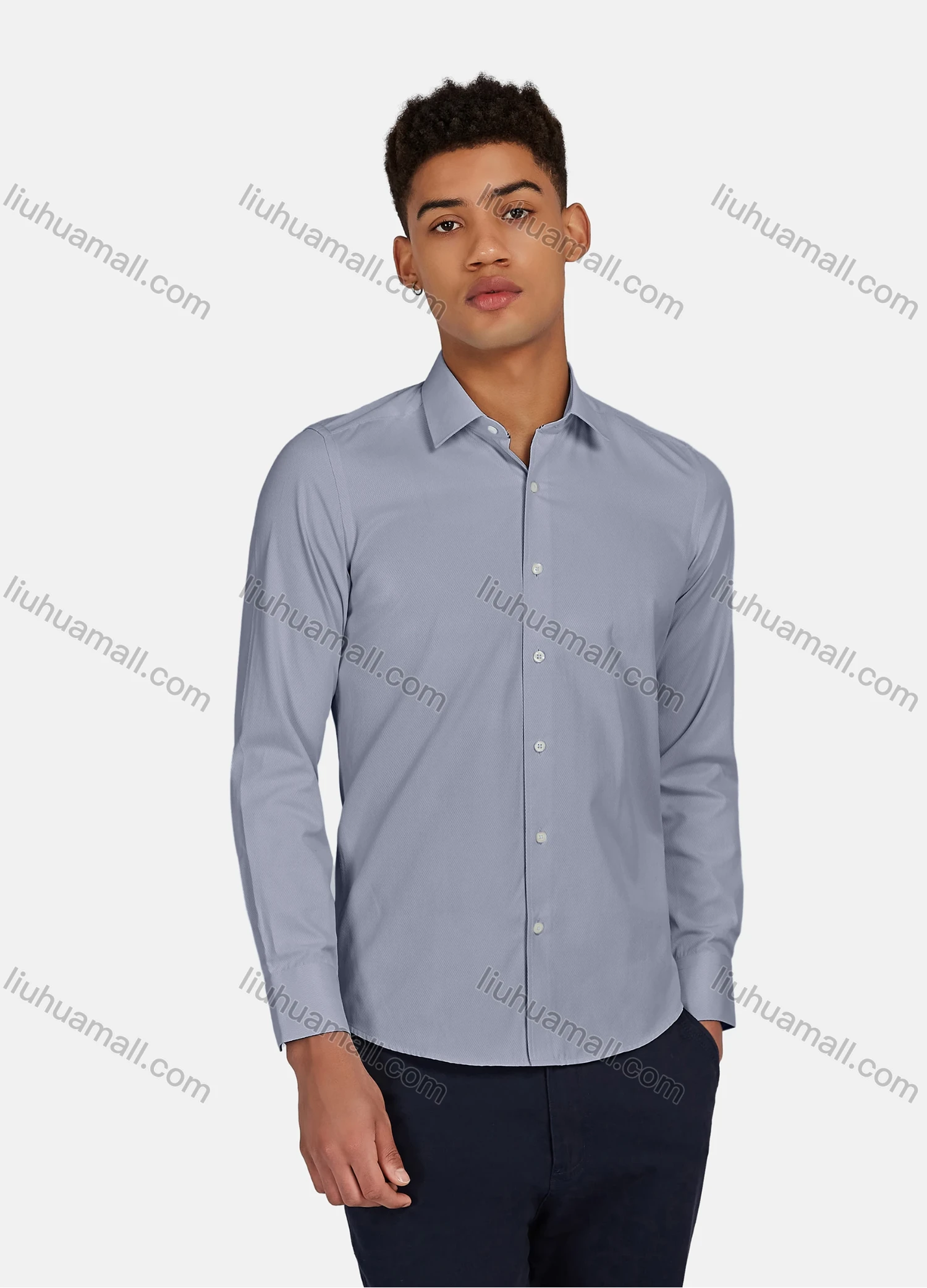 Wholesale Men's Casual Plain Button Down Collared Long Sleeve Shirts 20-5# - Liuhuamall