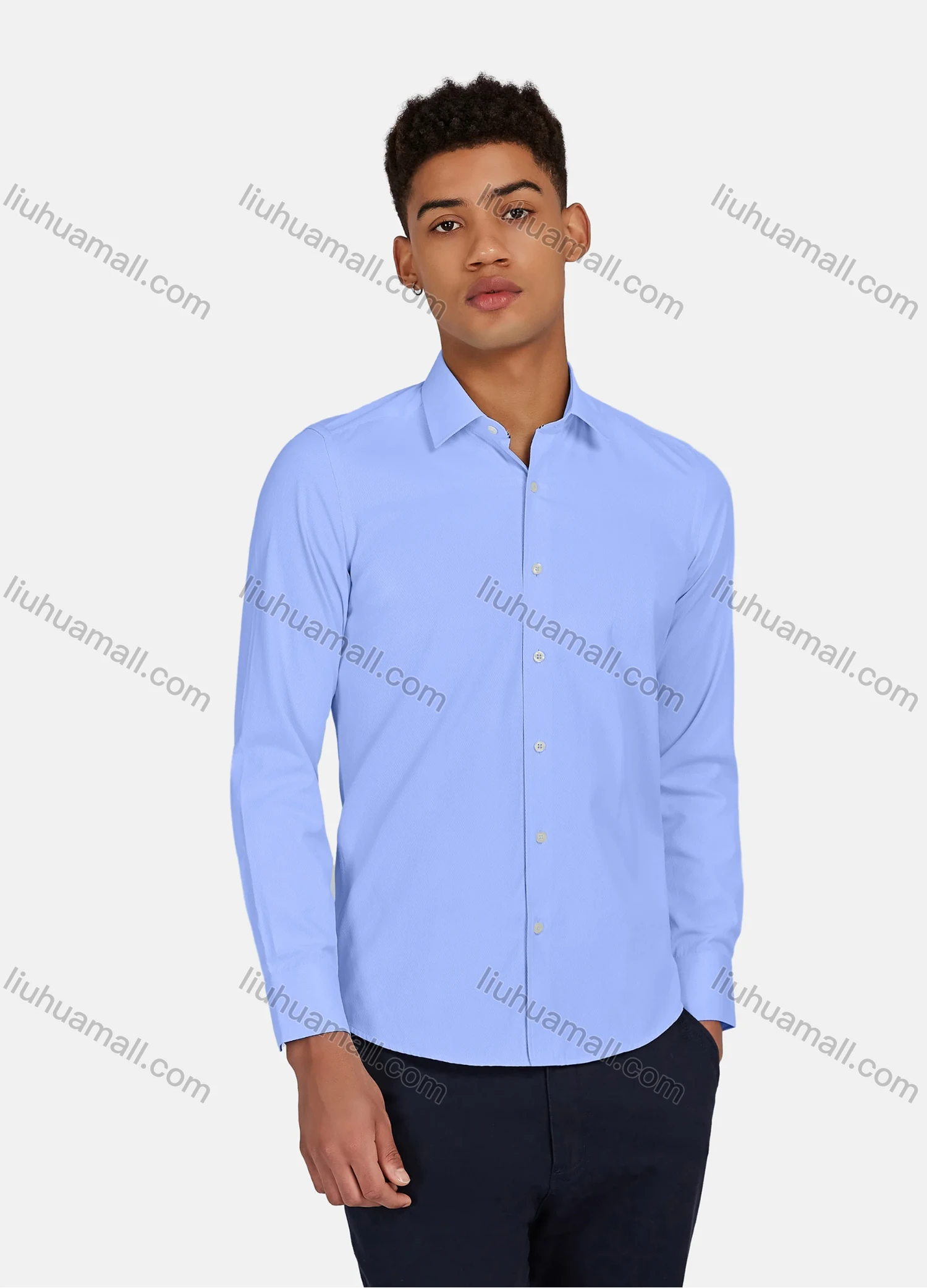 Wholesale Men's Casual Plain Button Down Collared Long Sleeve Shirts 20-5# - Liuhuamall