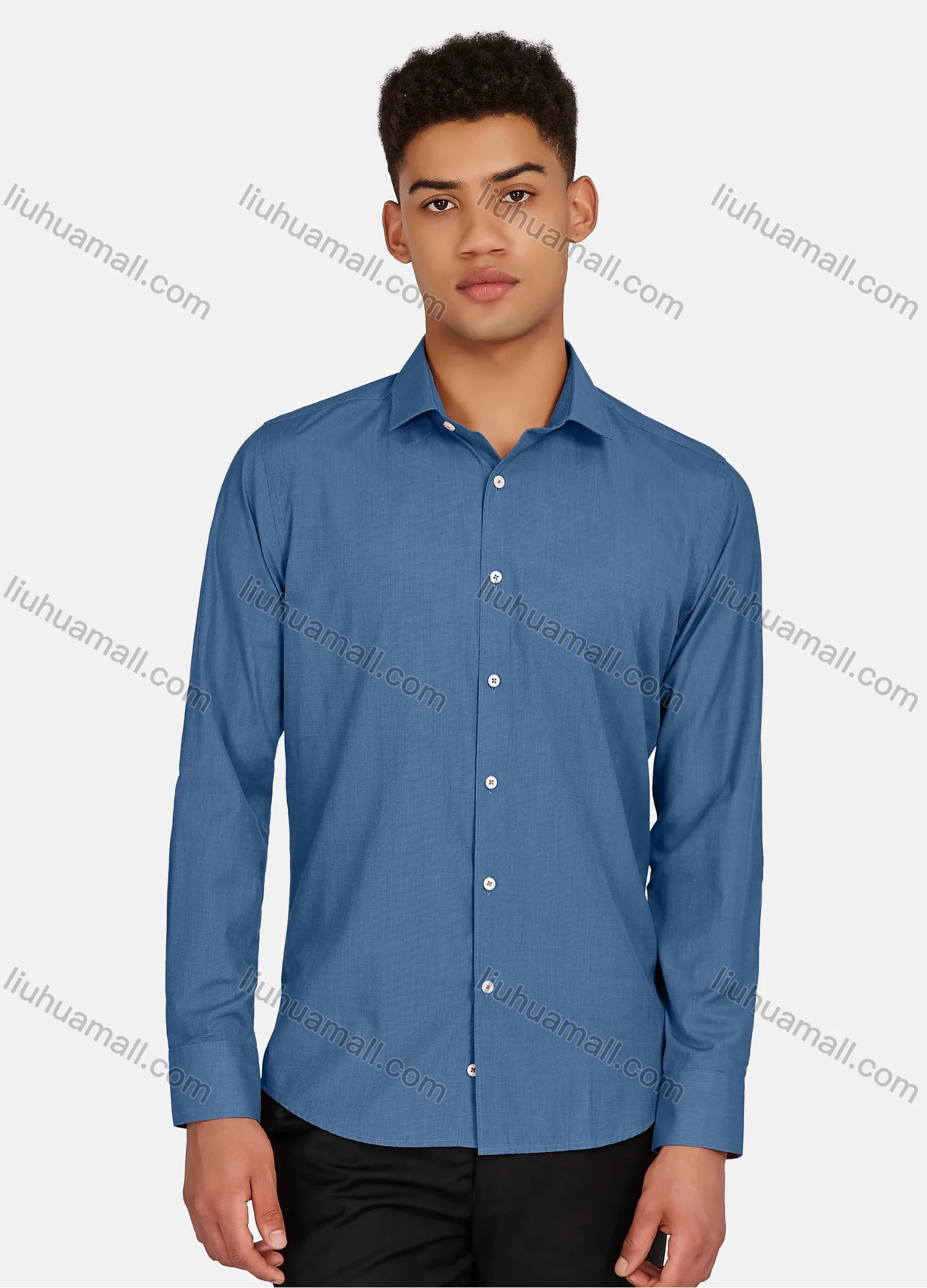 Wholesale Men's Casual Plain Collared Button Down Long Sleeve Shirts 2020-187# - Liuhuamall