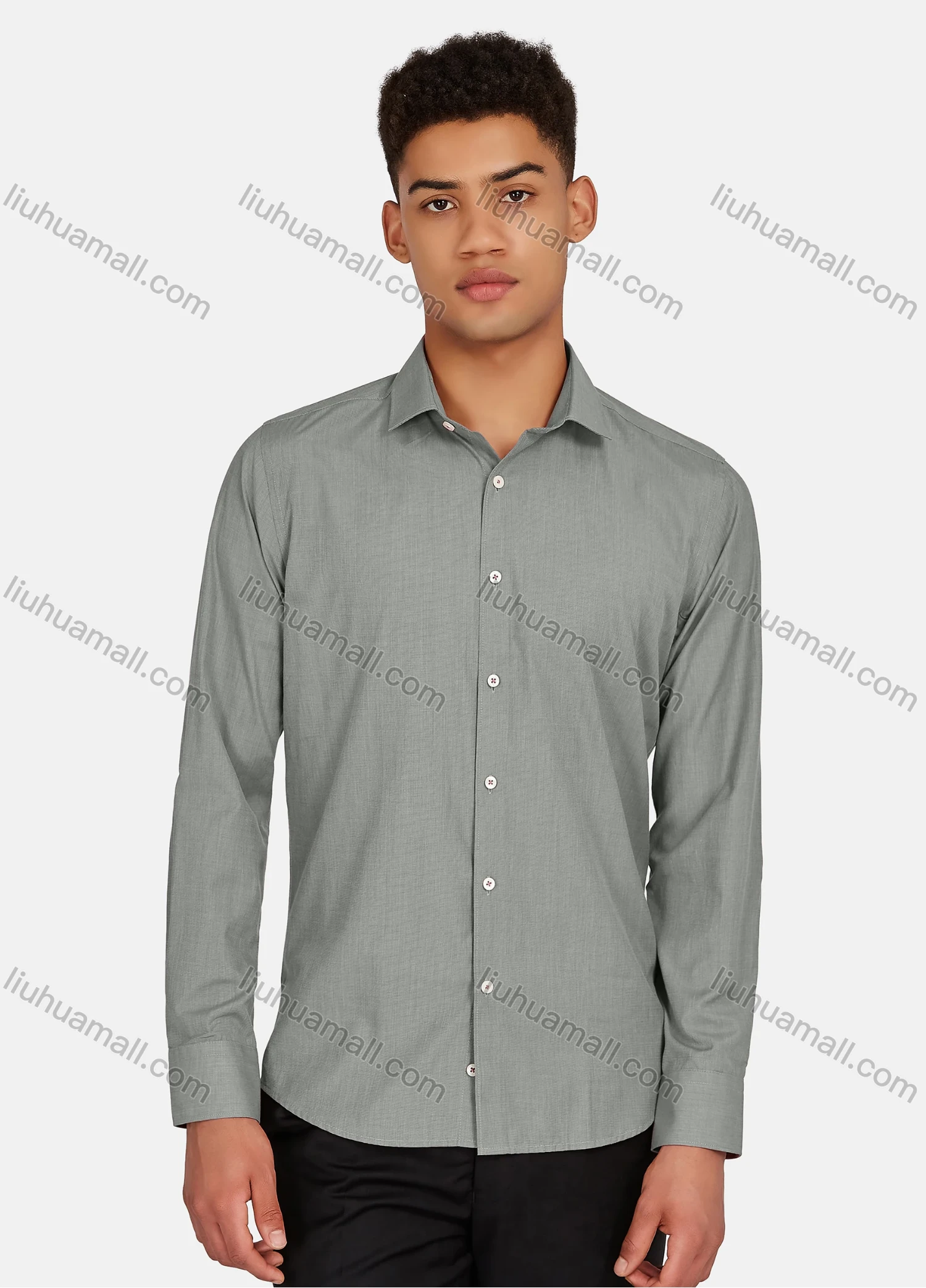 Wholesale Men's Casual Plain Collared Button Down Long Sleeve Shirts 2020-187# - Liuhuamall