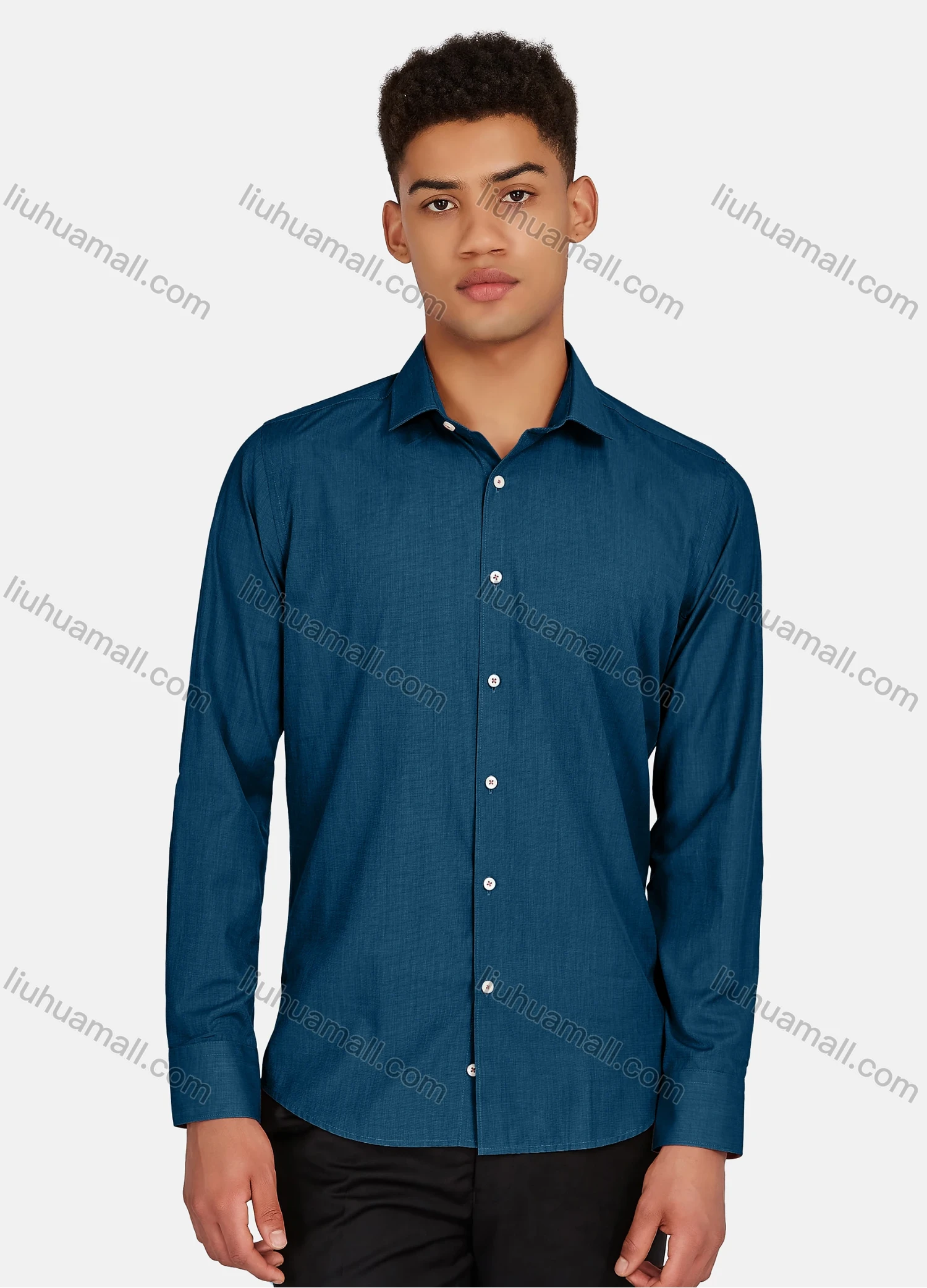 Wholesale Men's Casual Plain Collared Button Down Long Sleeve Shirts 2020-187# - Liuhuamall