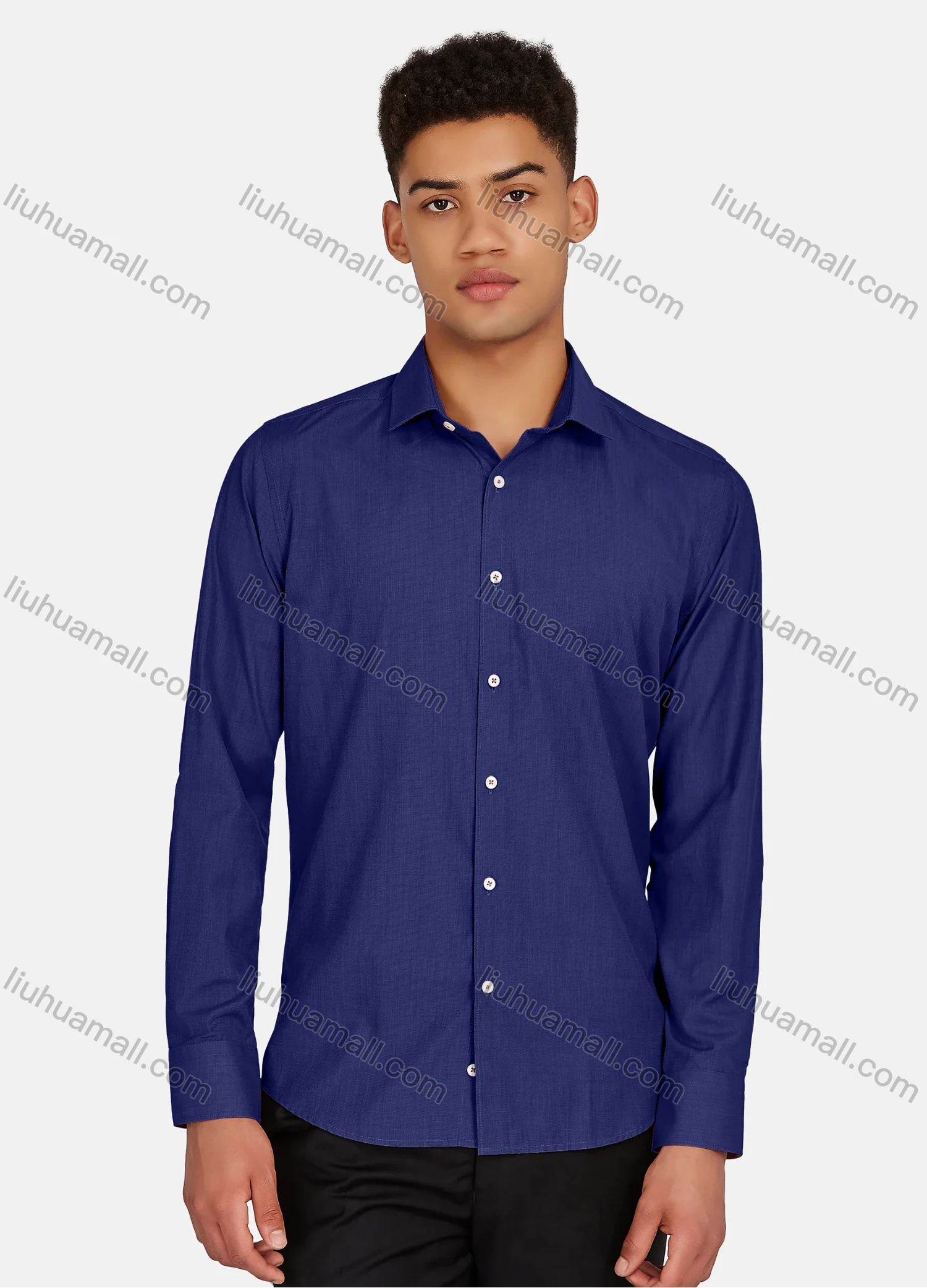 Wholesale Men's Casual Plain Collared Button Down Long Sleeve Shirts 2020-187# - Liuhuamall