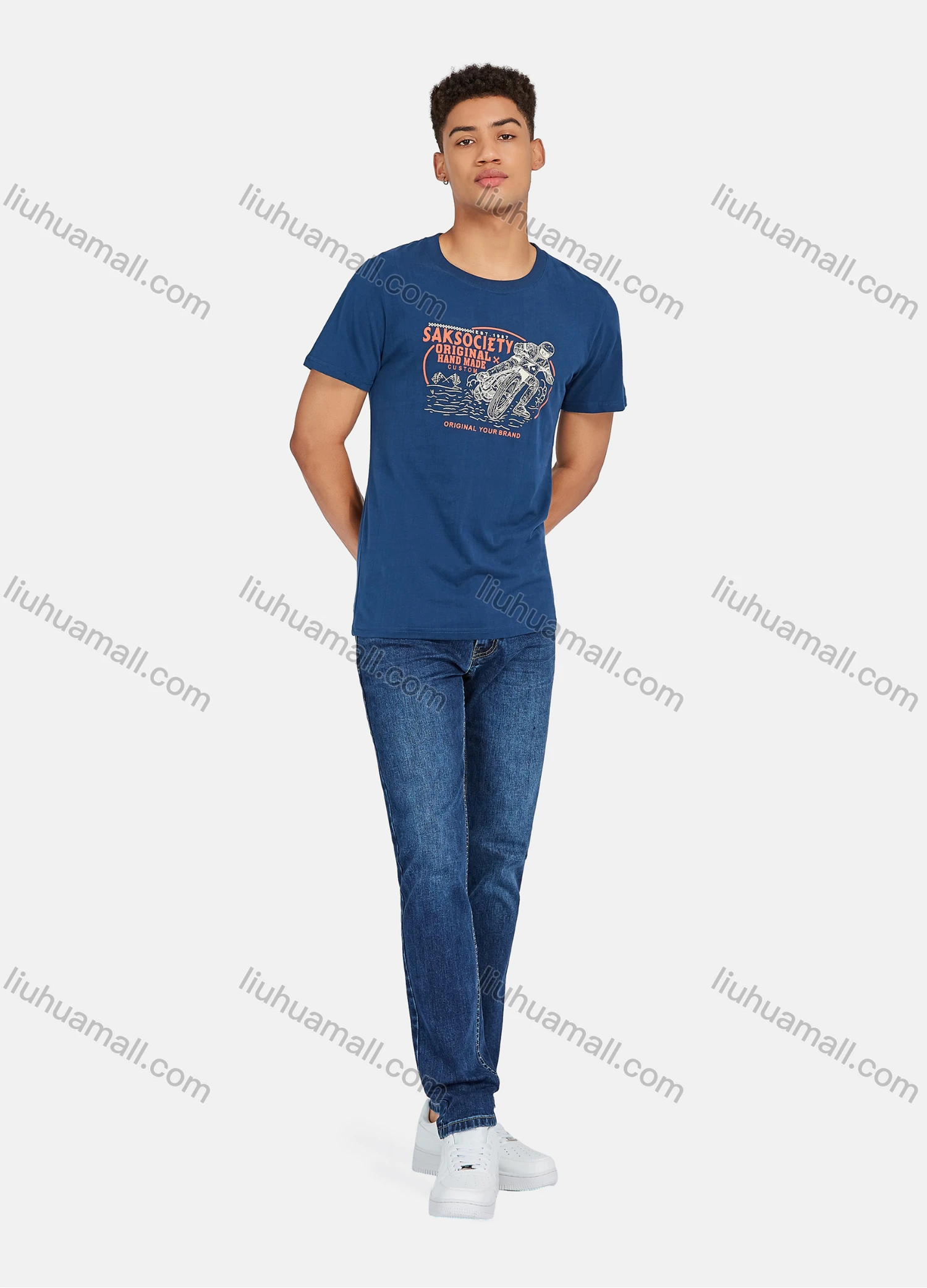 Wholesale Men's Casual 100% Cotton Letter Graphic Short Sleeve Tee 8042# - Liuhuamall