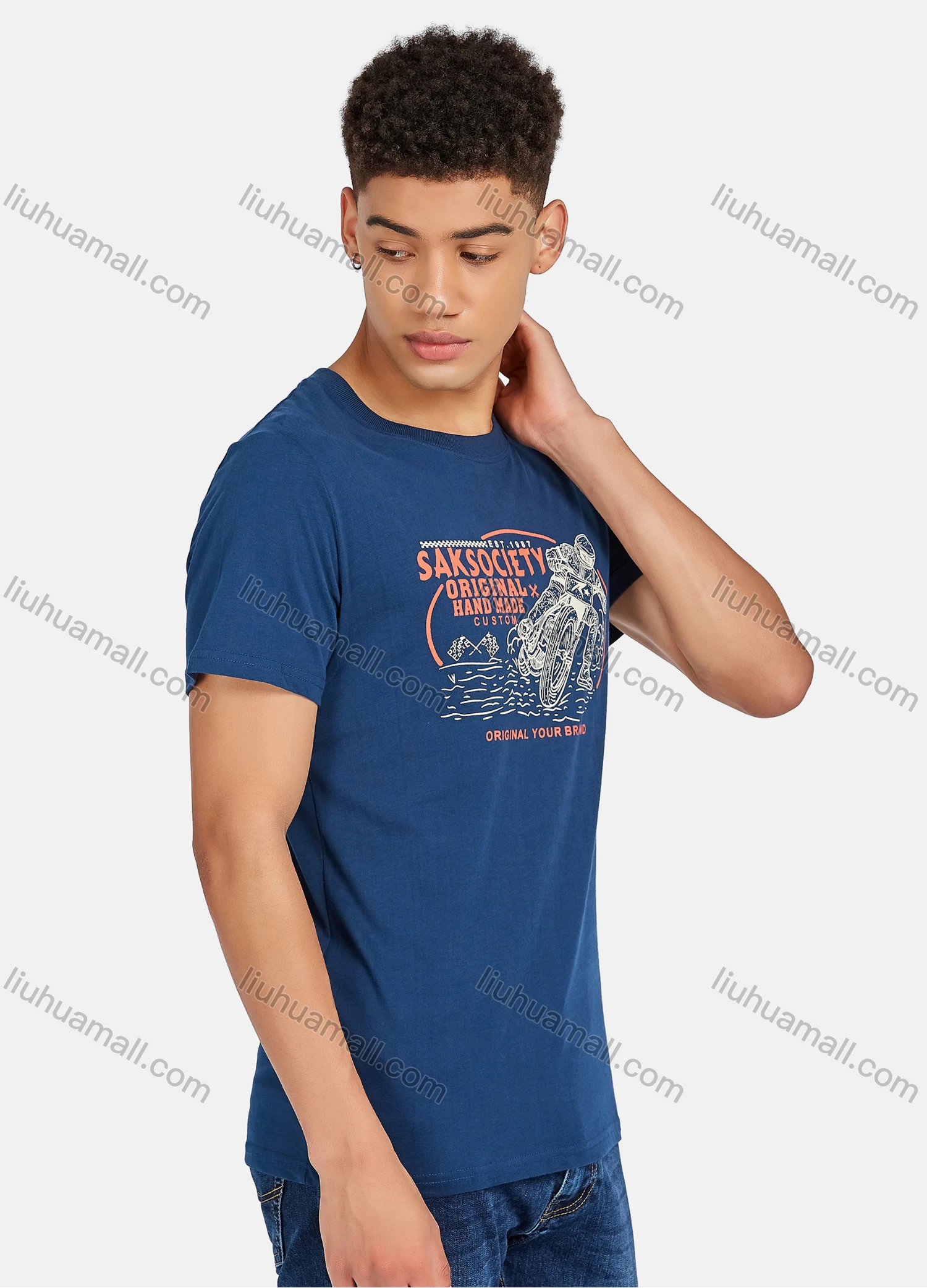 Wholesale Men's Casual 100% Cotton Letter Graphic Short Sleeve Tee 8042# - Liuhuamall