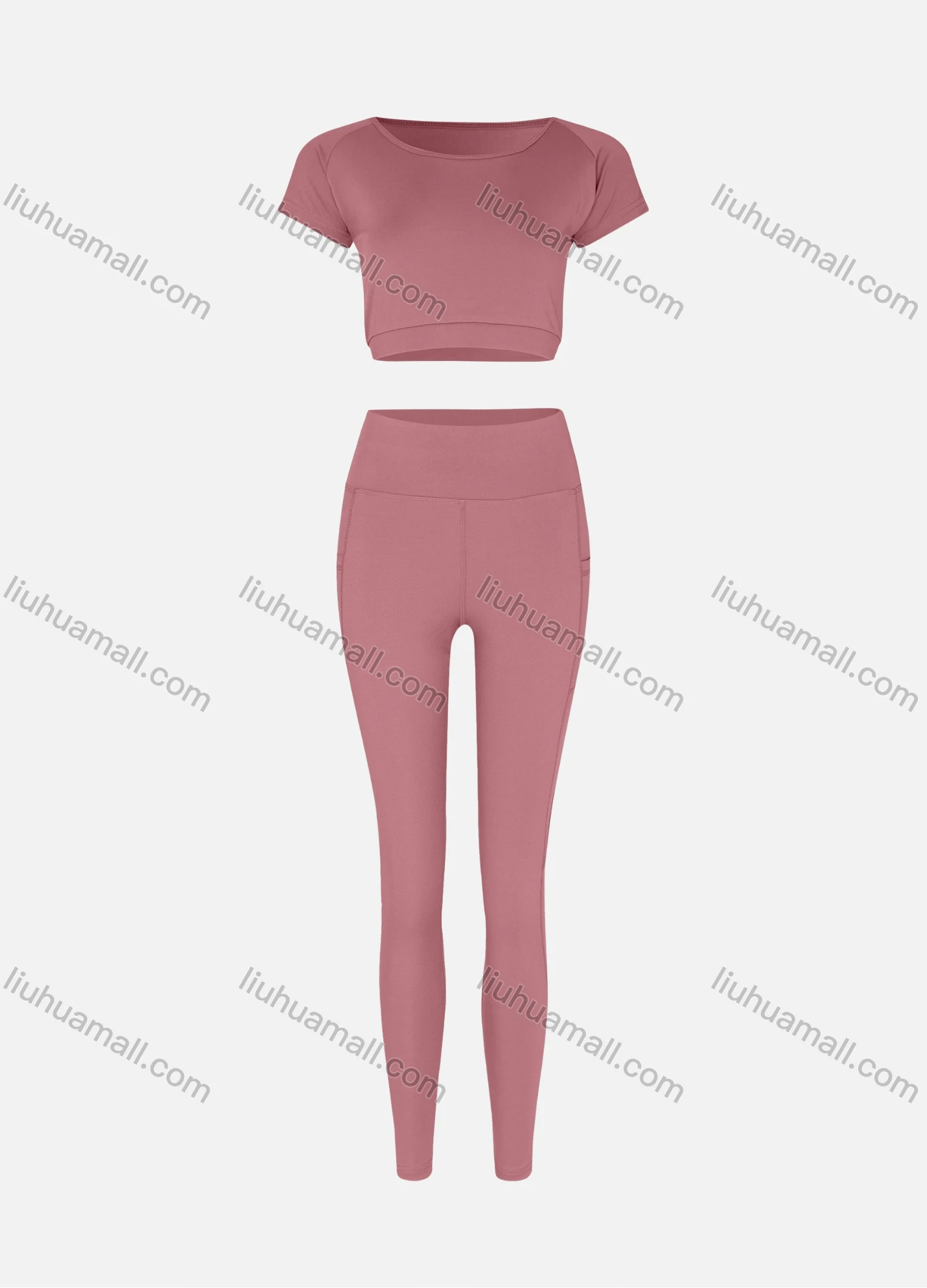 Wholesale Women's Sporty Quick Dry Short Sleeve Top & Patch Pockets Leggings Set 9989# - Liuhuamall