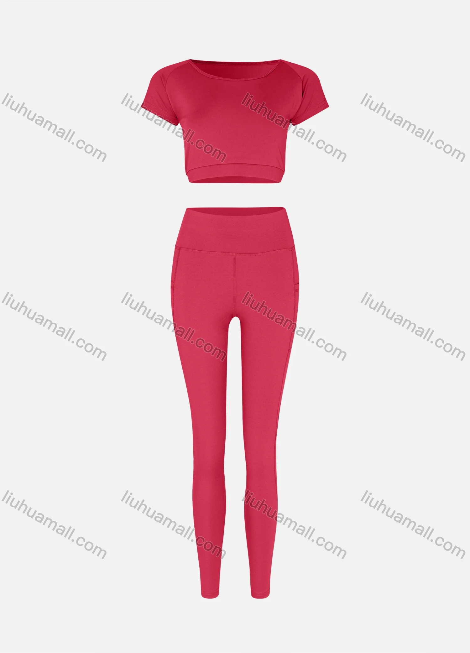 Wholesale Women's Sporty Quick Dry Short Sleeve Top & Patch Pockets Leggings Set 9989# - Liuhuamall