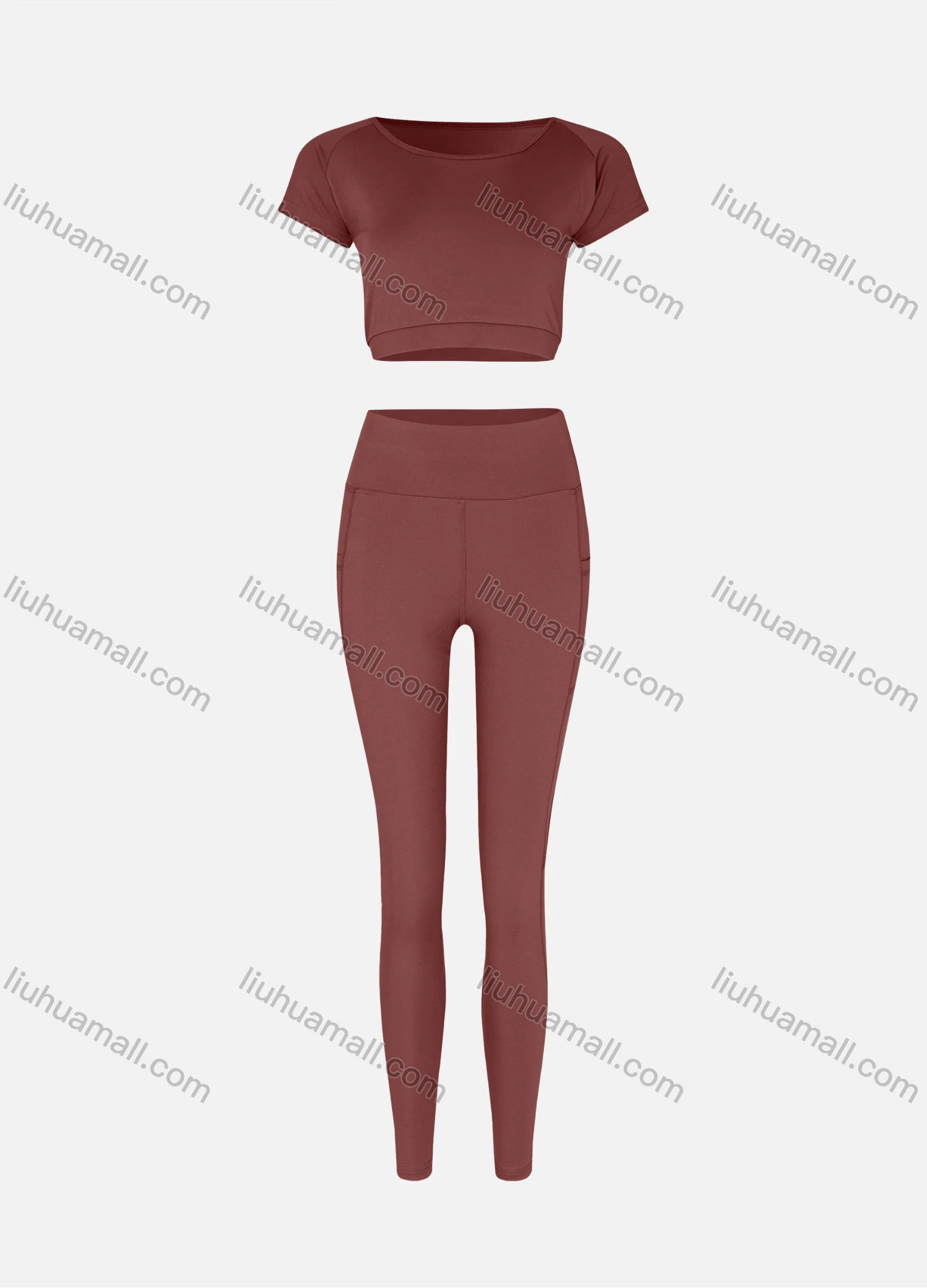 Wholesale Women's Sporty Quick Dry Short Sleeve Top & Patch Pockets Leggings Set 9989# - Liuhuamall