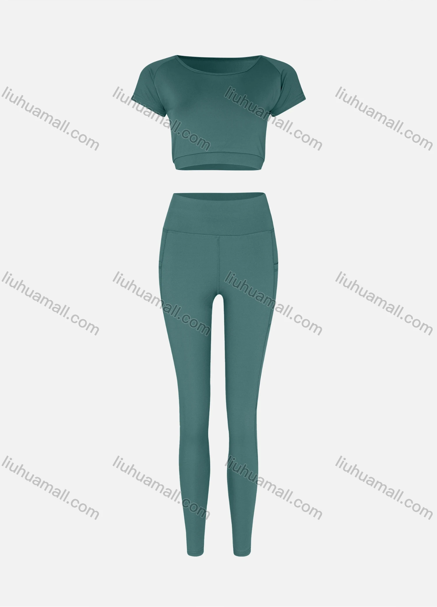 Wholesale Women's Sporty Quick Dry Short Sleeve Top & Patch Pockets Leggings Set 9989# - Liuhuamall