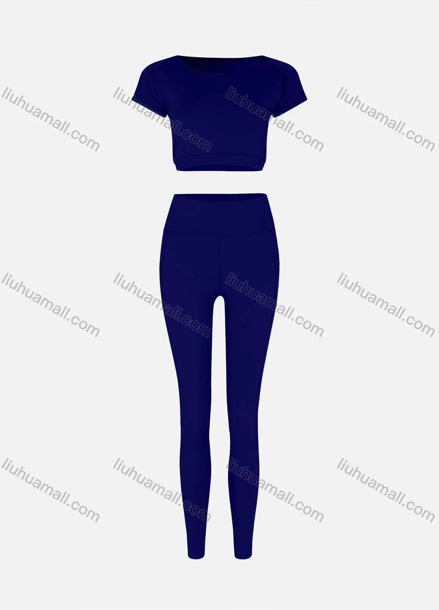 Wholesale Women's Sporty Quick Dry Short Sleeve Top & Patch Pockets Leggings Set 9989# - Liuhuamall