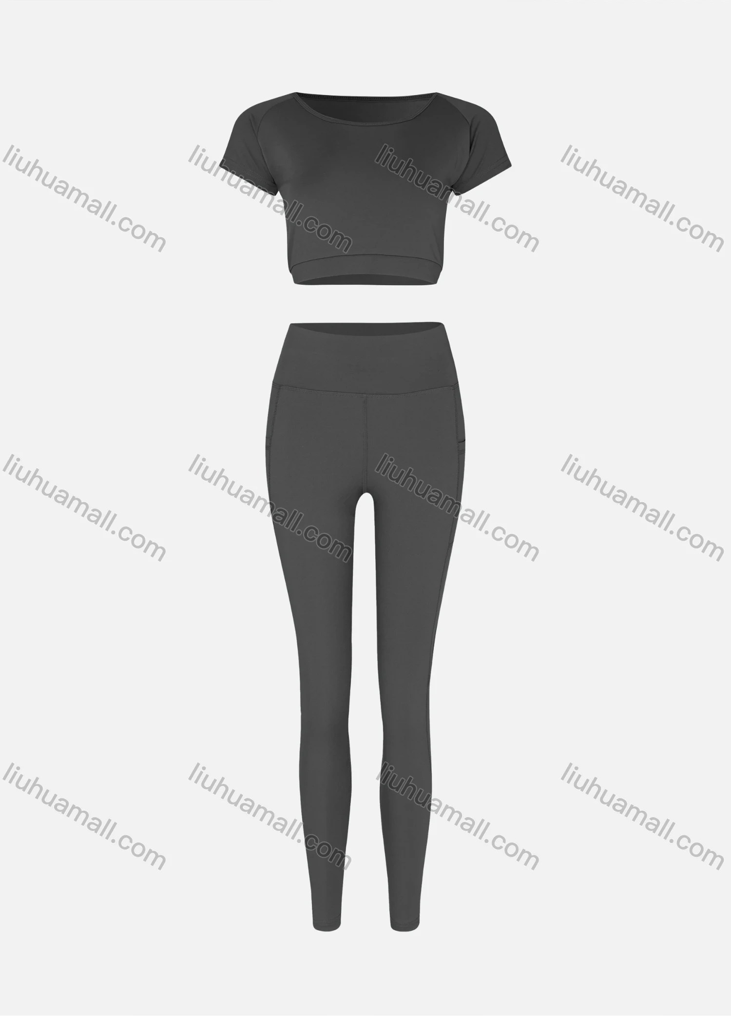 Wholesale Women's Sporty Quick Dry Short Sleeve Top & Patch Pockets Leggings Set 9989# - Liuhuamall