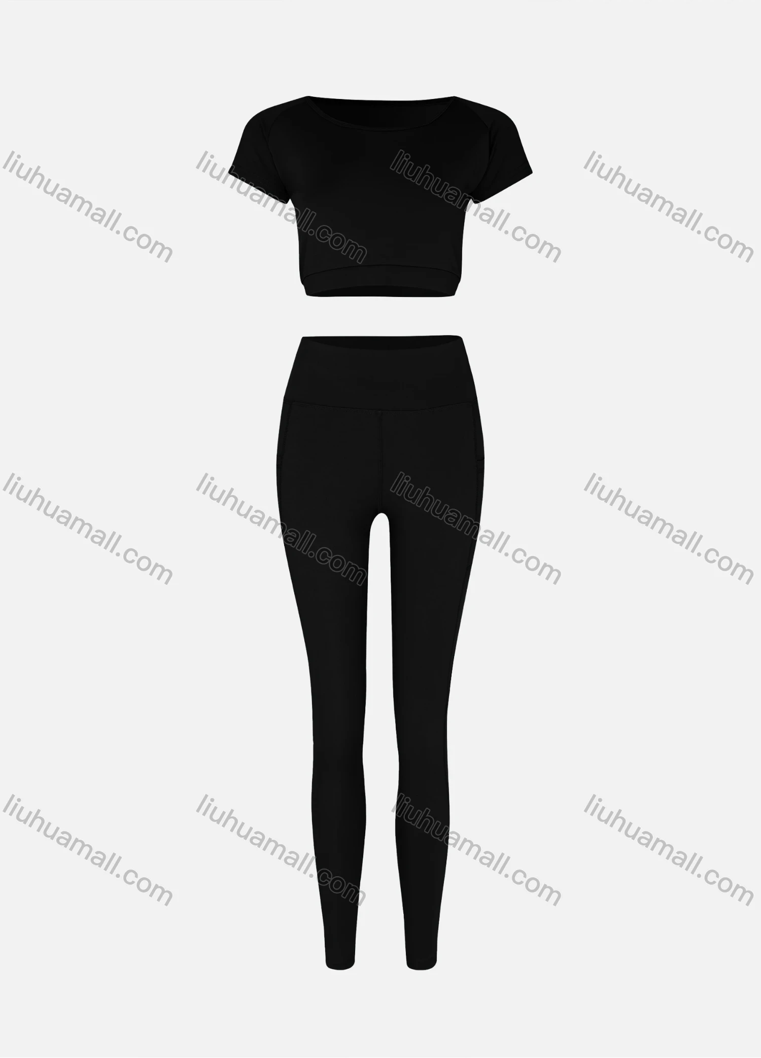 Wholesale Women's Sporty Quick Dry Short Sleeve Top & Patch Pockets Leggings Set 9989# - Liuhuamall