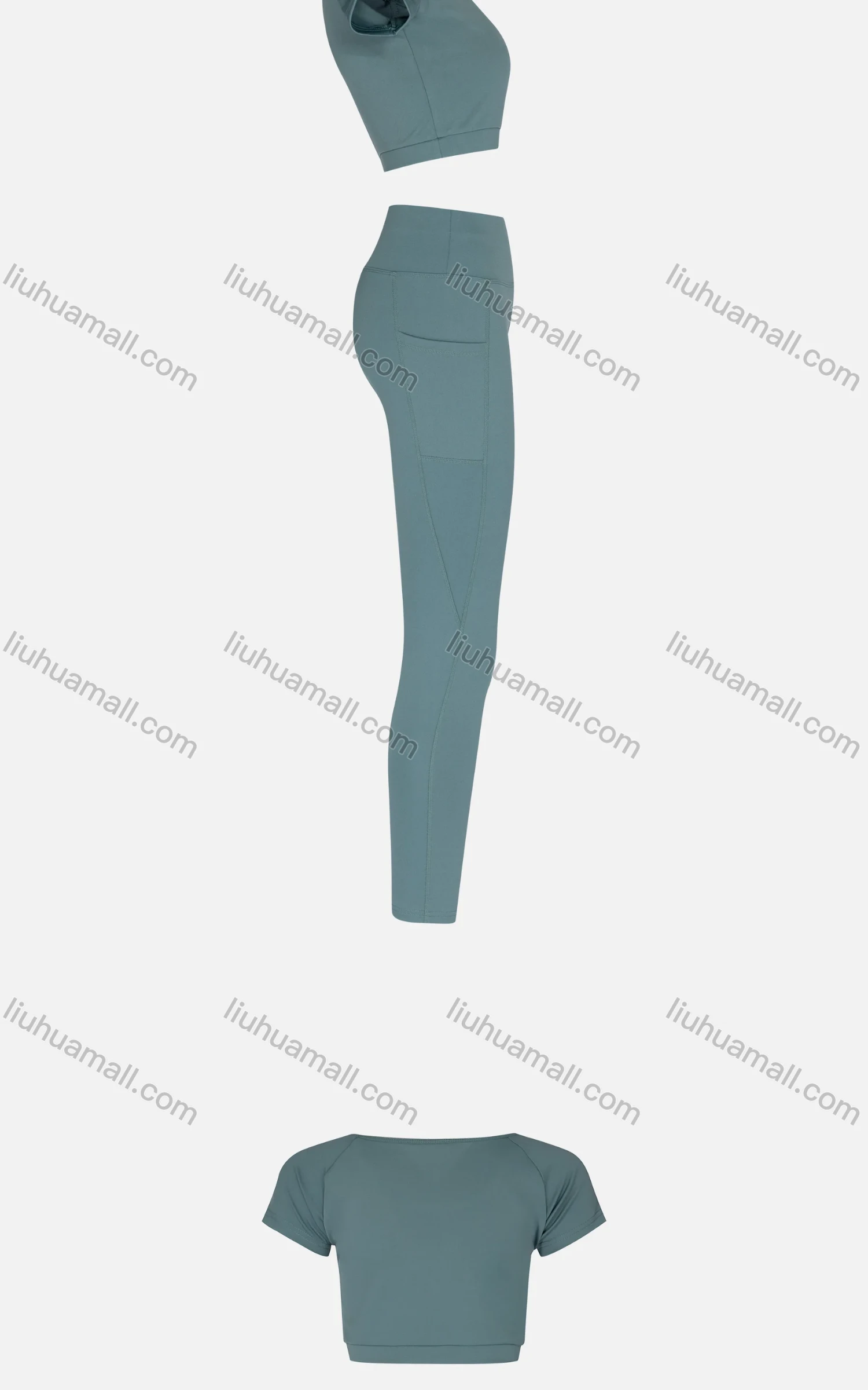 Wholesale Women's Sporty Quick Dry Short Sleeve Top & Patch Pockets Leggings Set 9989# - Liuhuamall