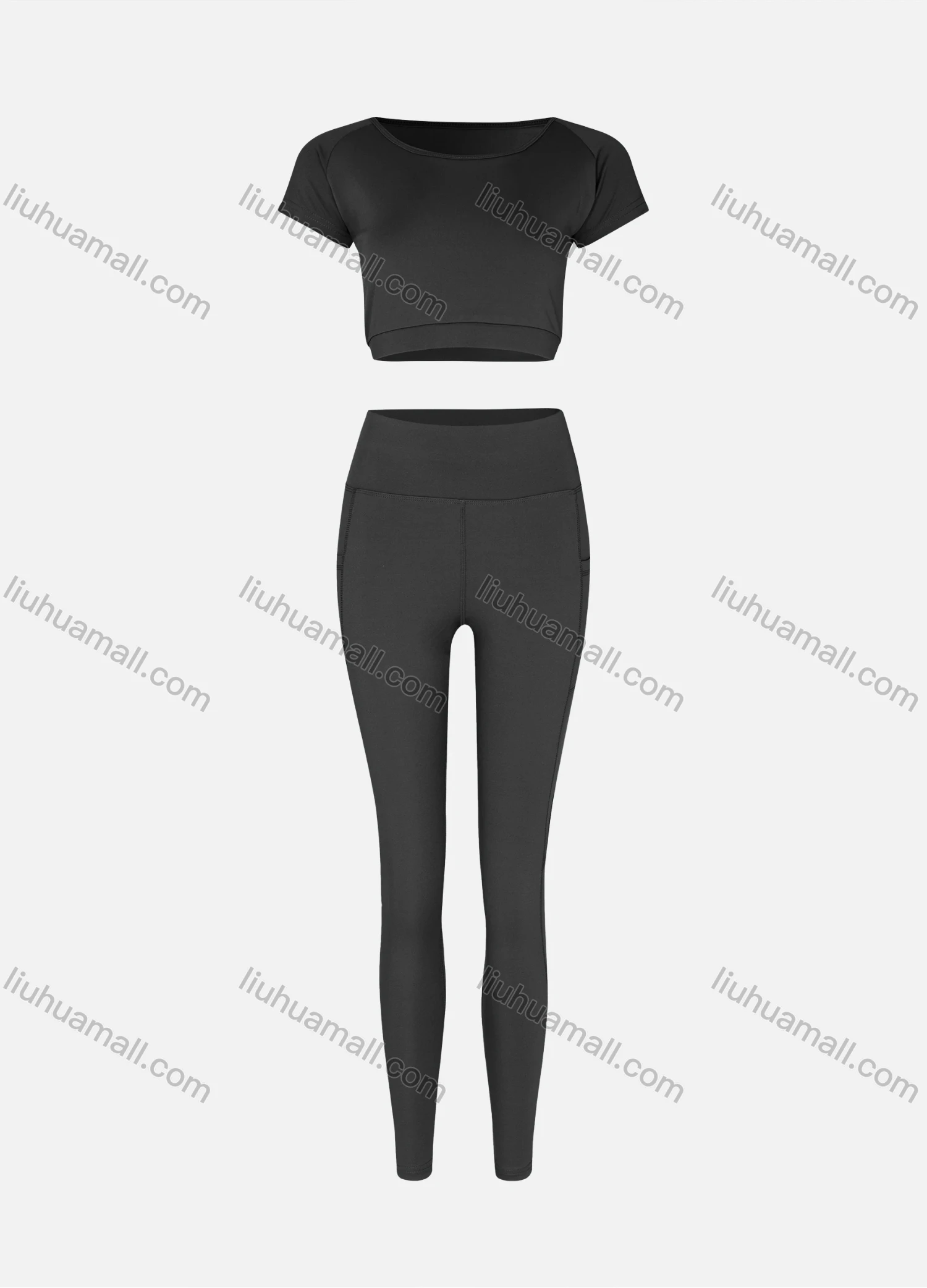 Wholesale Women's Sporty Quick Dry Short Sleeve Top & Patch Pockets Leggings Set 9989# - Liuhuamall
