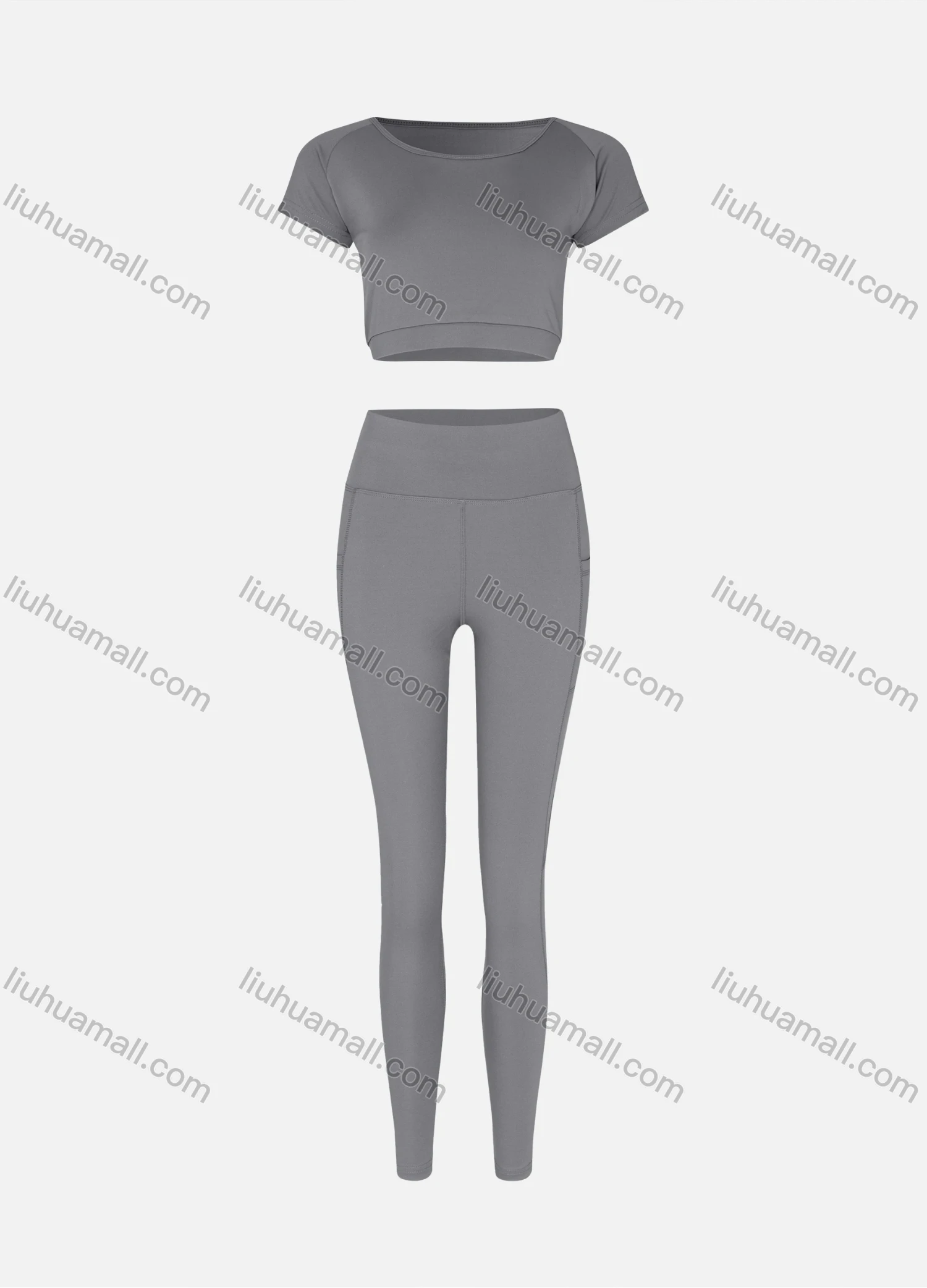 Wholesale Women's Sporty Quick Dry Short Sleeve Top & Patch Pockets Leggings Set 9989# - Liuhuamall