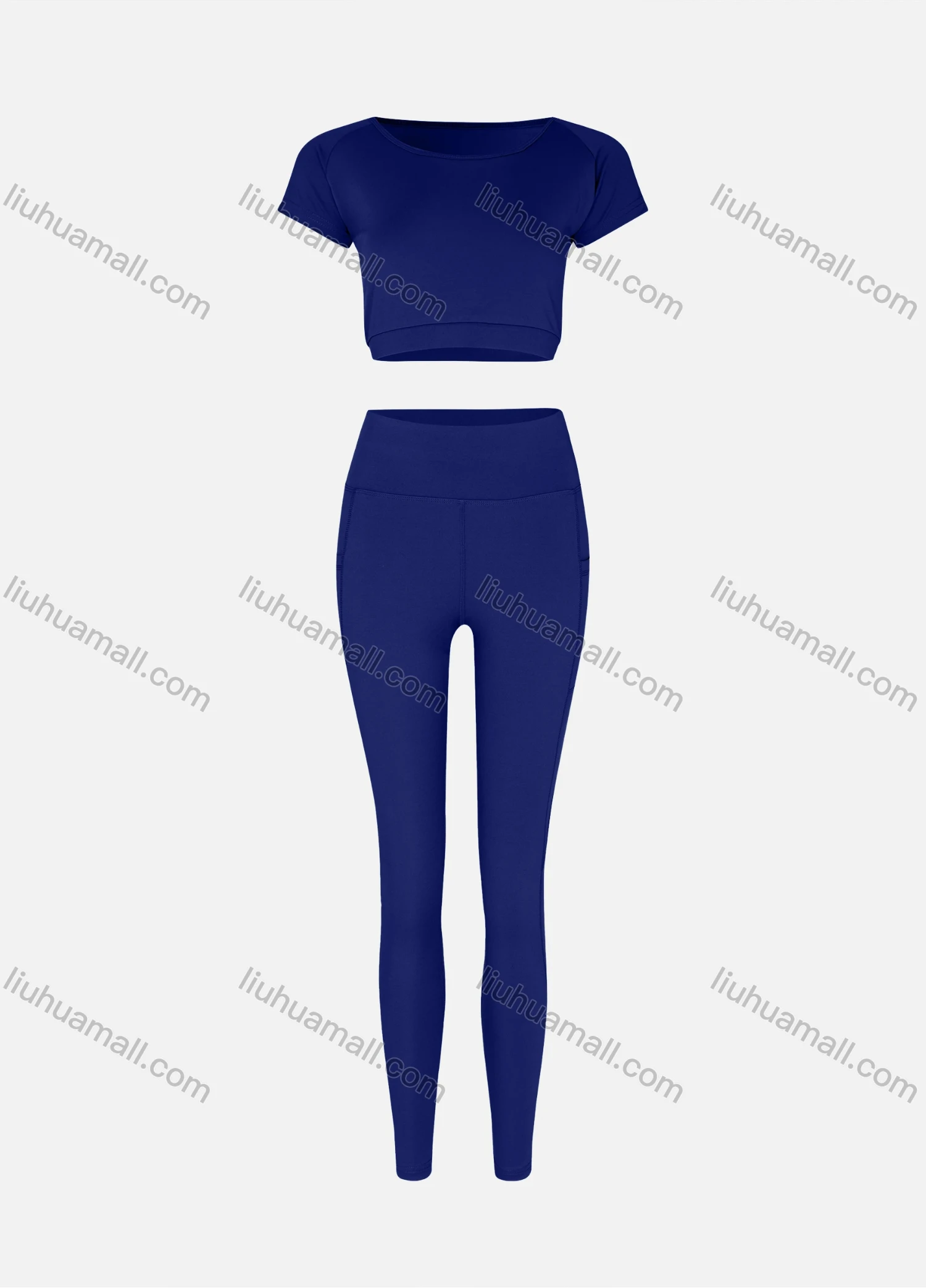 Wholesale Women's Sporty Quick Dry Short Sleeve Top & Patch Pockets Leggings Set 9989# - Liuhuamall