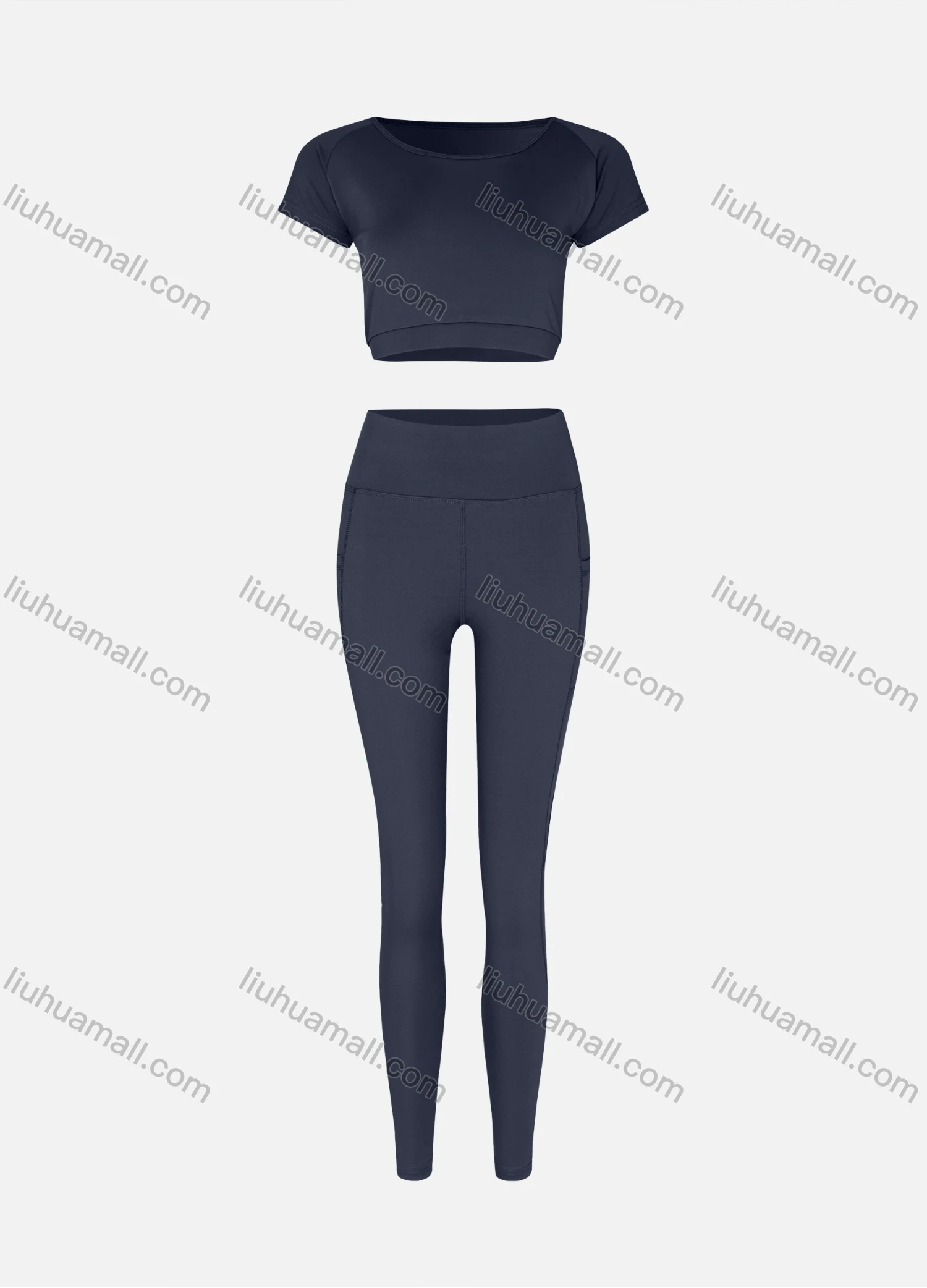 Wholesale Women's Sporty Quick Dry Short Sleeve Top & Patch Pockets Leggings Set 9989# - Liuhuamall