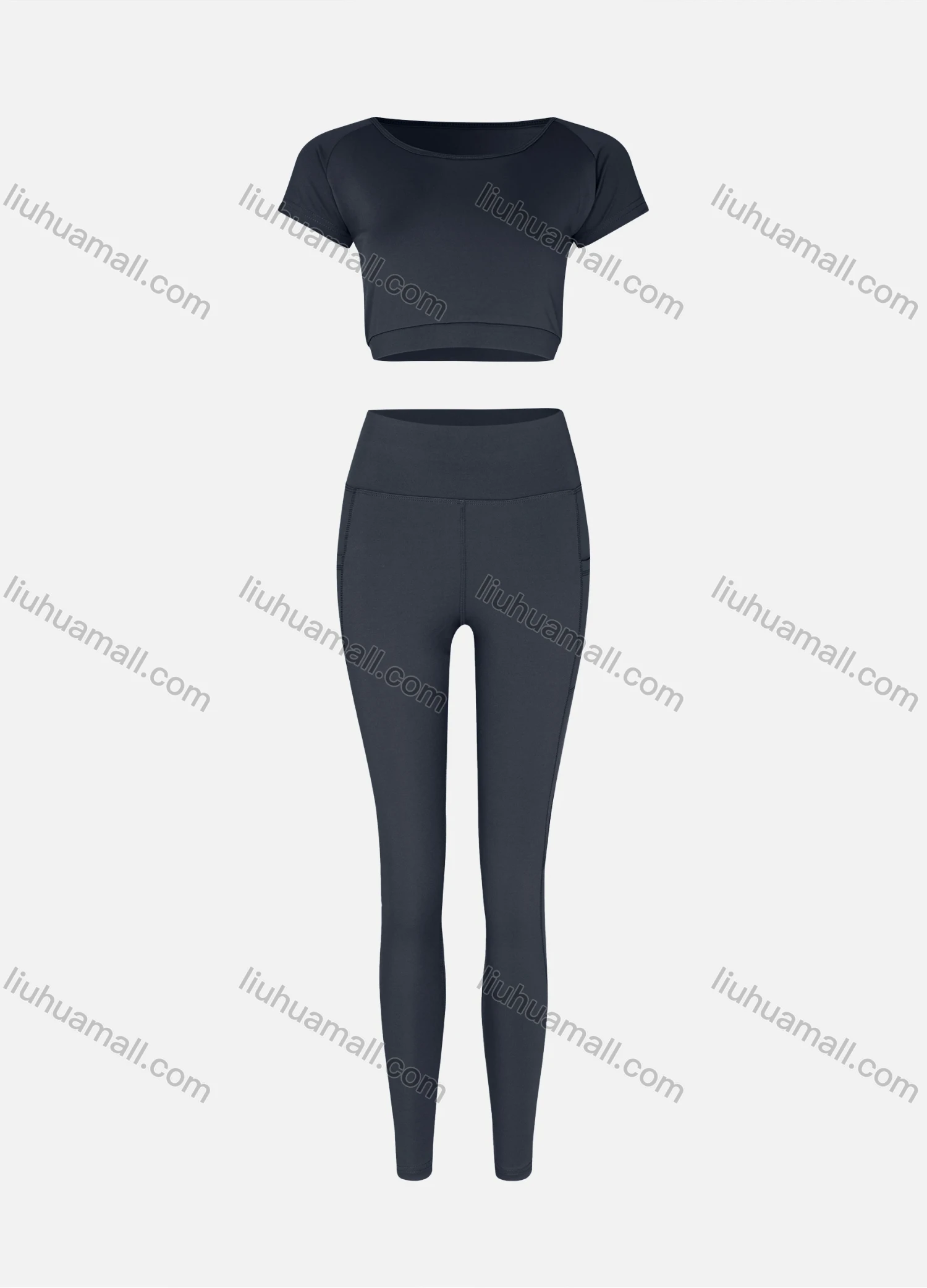 Wholesale Women's Sporty Quick Dry Short Sleeve Top & Patch Pockets Leggings Set 9989# - Liuhuamall