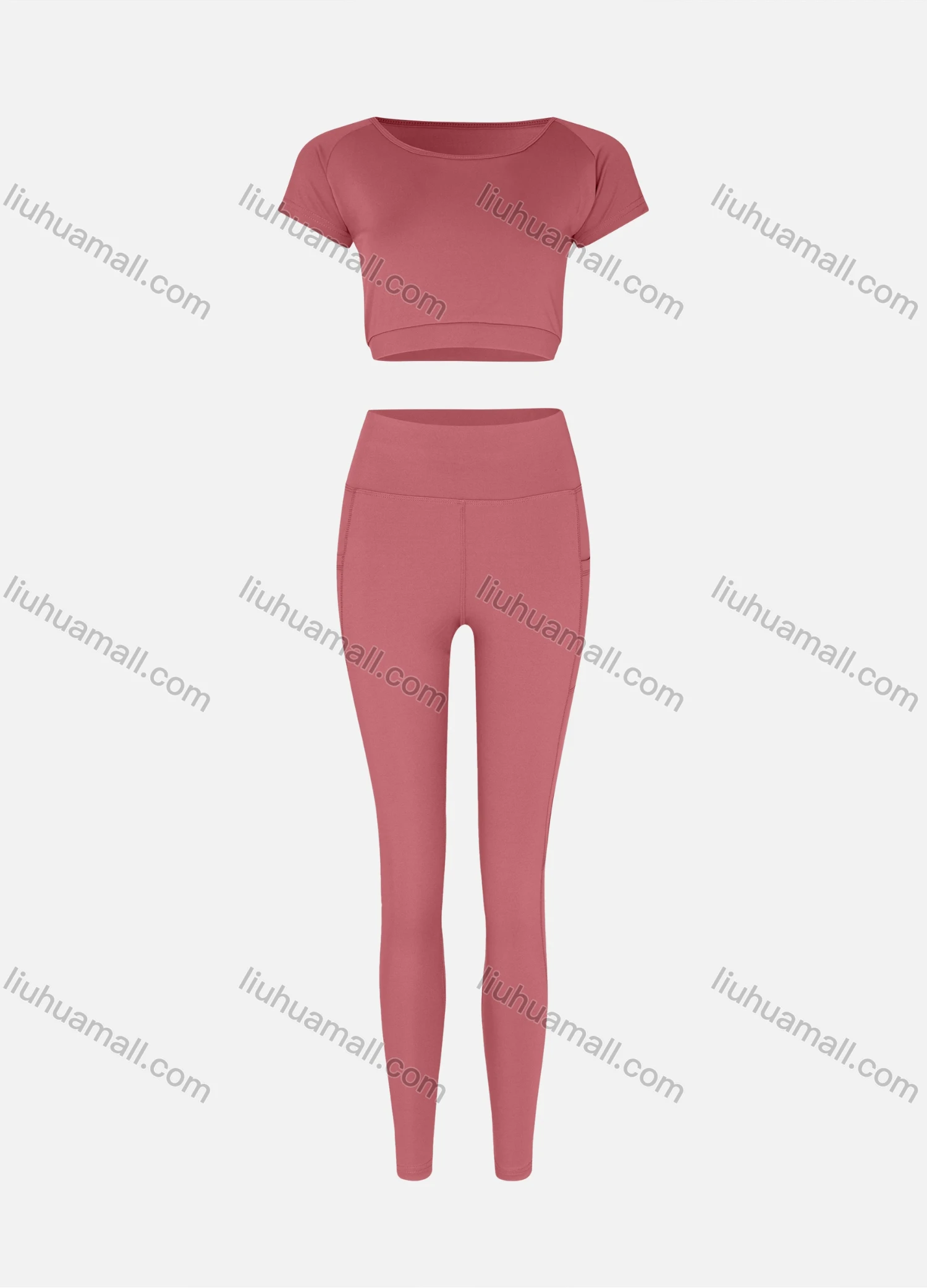 Wholesale Women's Sporty Quick Dry Short Sleeve Top & Patch Pockets Leggings Set 9989# - Liuhuamall