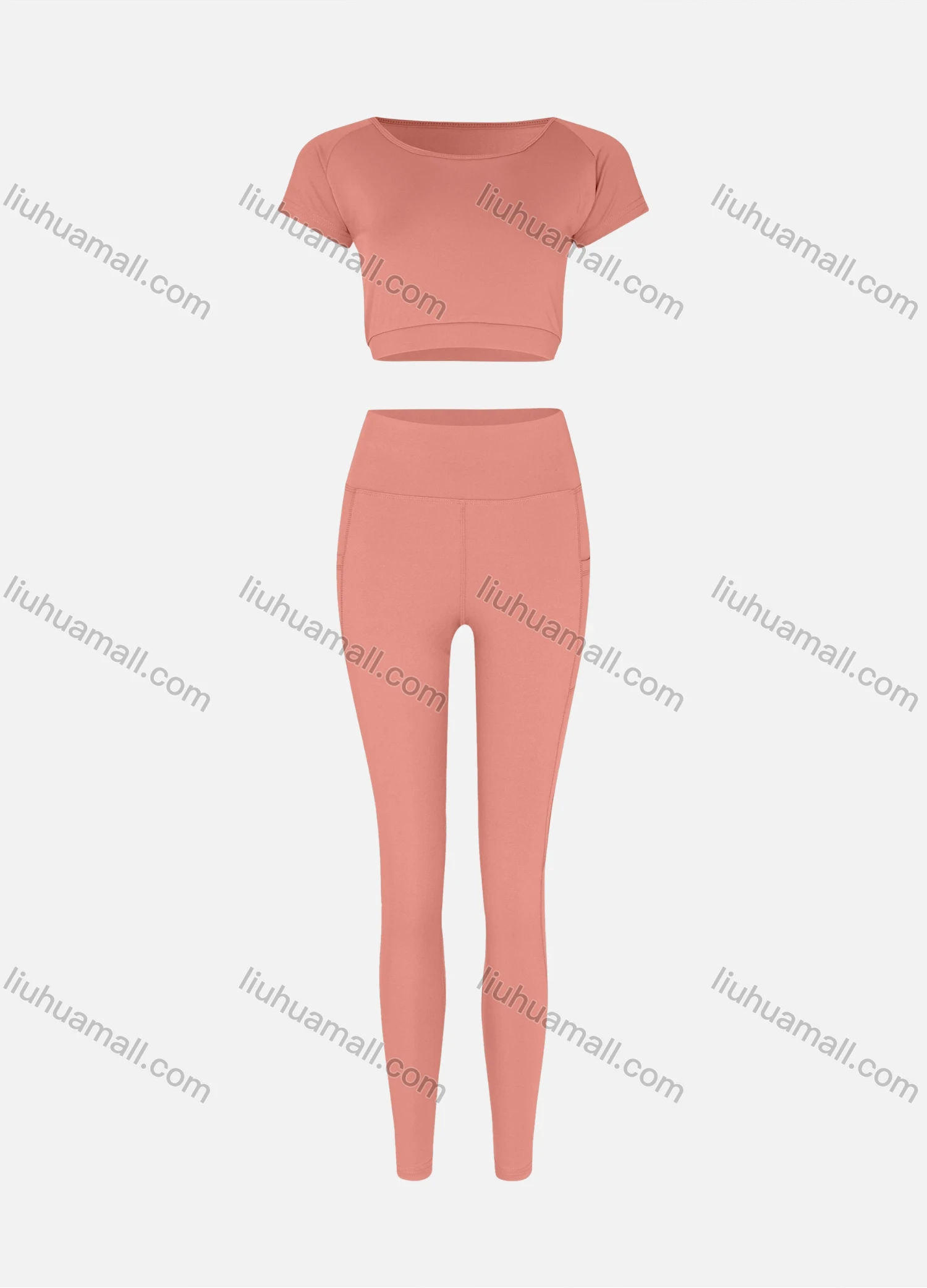 Wholesale Women's Sporty Quick Dry Short Sleeve Top & Patch Pockets Leggings Set 9989# - Liuhuamall