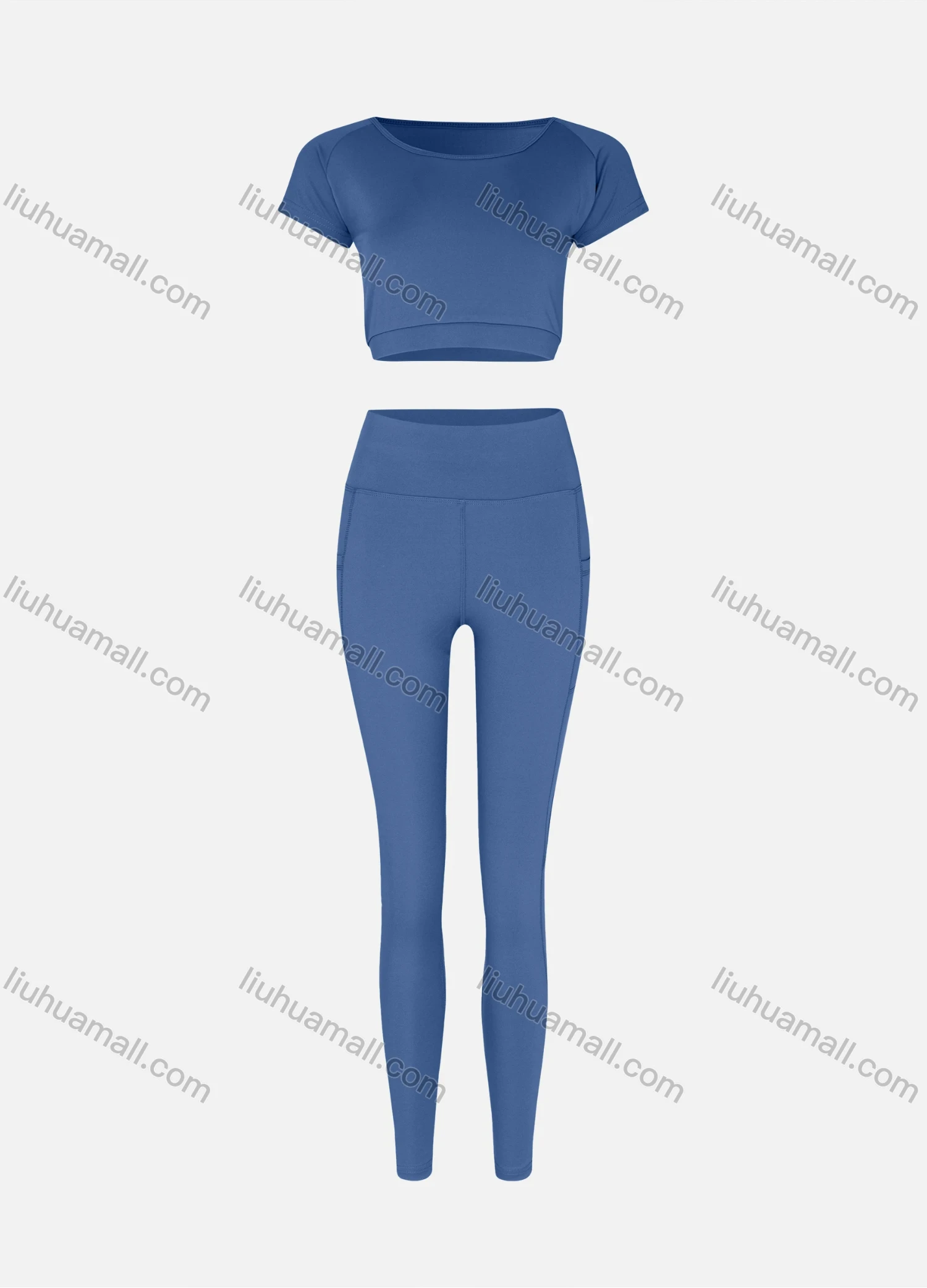 Wholesale Women's Sporty Quick Dry Short Sleeve Top & Patch Pockets Leggings Set 9989# - Liuhuamall