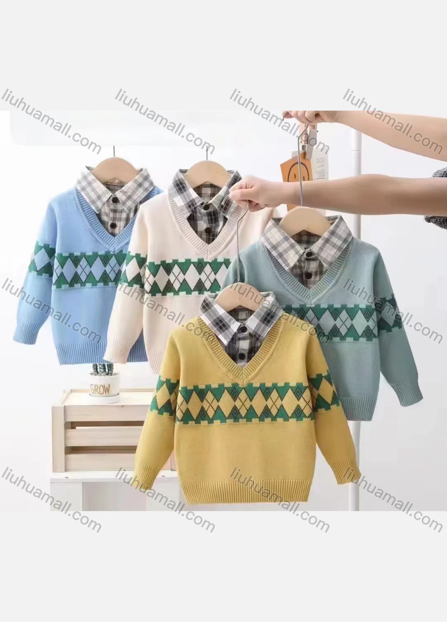 Wholesale Boy's Casual 2-in-1 Long Sleeve Collared Sweater 53143# - Liuhuamall